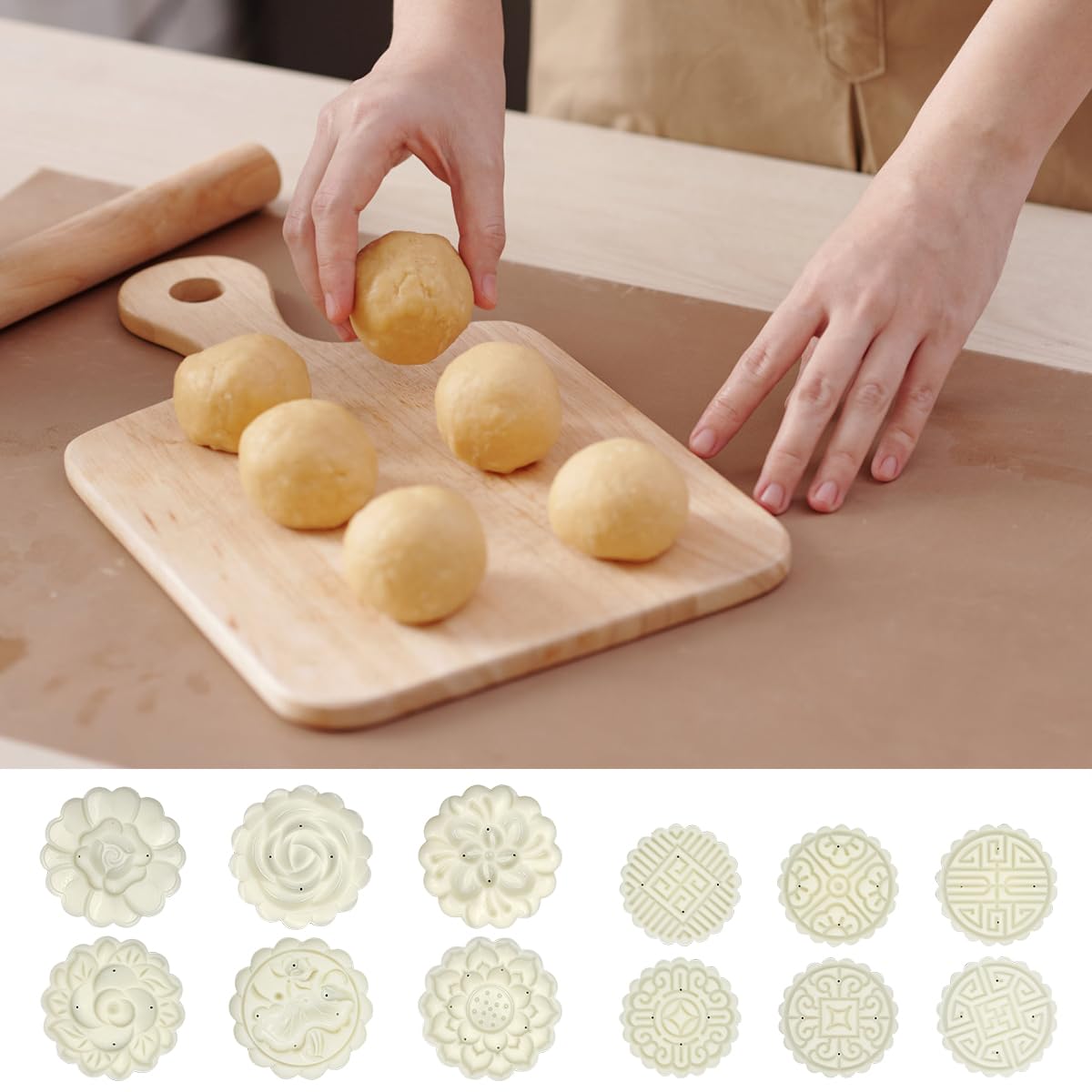 63g & 75g Mooncake Mold Press with 12 Floral Stamps - Premium DIY Moon Cake Maker for Mid-Autumn Festival, Hand Press Cookie Mould for Homemade Desserts - Perfect for Holiday Baking, Family Gatherings & Gift Making