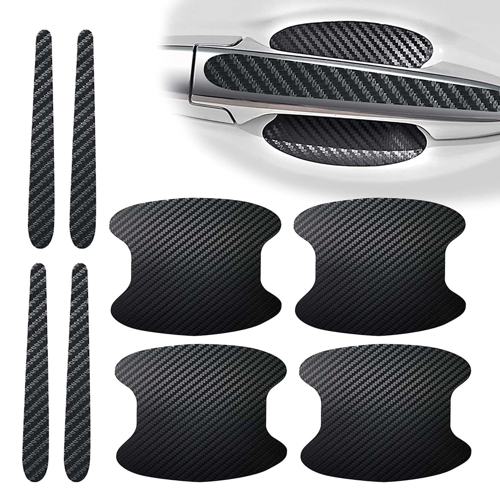 8-Piece Carbon Fiber Car Door Handle Scratch Protectors - Anti-Scratch Stickers & Protective Film for Door Handle Cups & Bowls (Black) - Perfect for SUVs, Sedans & Trucks to Prevent Scratches & Wear