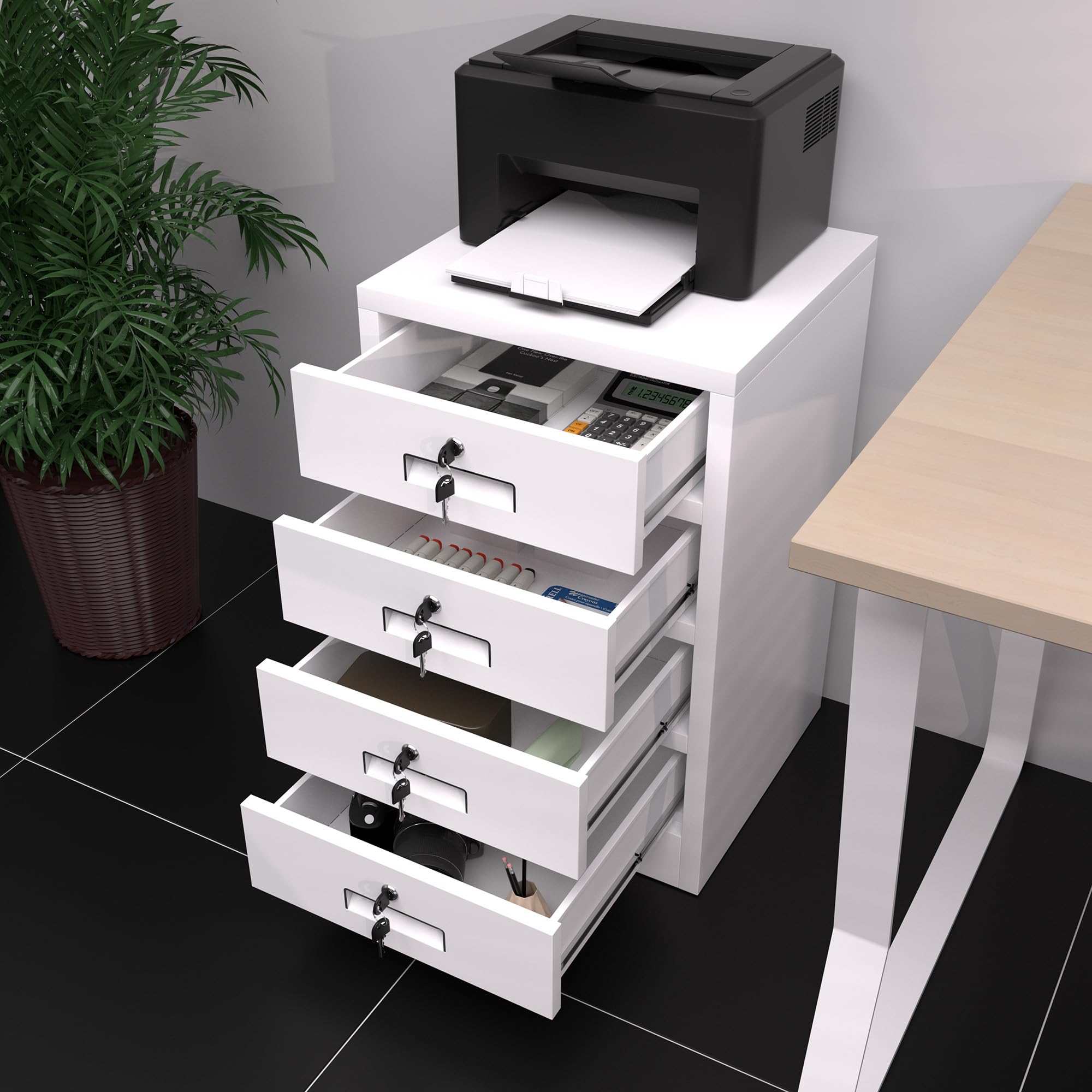 White Metal Storage Cabinet with Lockable Drawers - Secure Home & Office Organization Solution for Bedroom, Living Room & Workspace | Durable File Storage for Documents, Supplies & Essentials