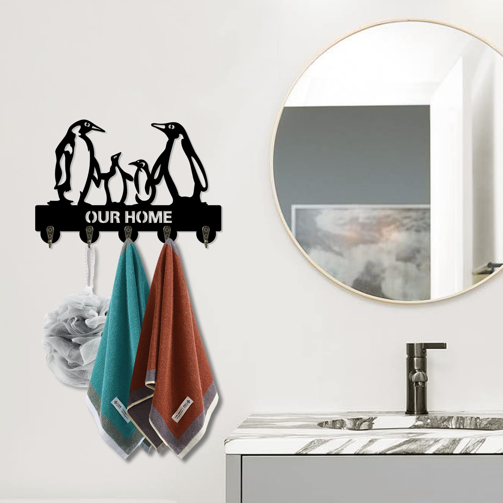 **KingLive Penguin Wall Key Holder - Handmade Wooden Key Rack & Coat Hanger for Home, Family Theme Wall Hooks - Perfect for Entryway, Bedroom, and Bathroom Organization**