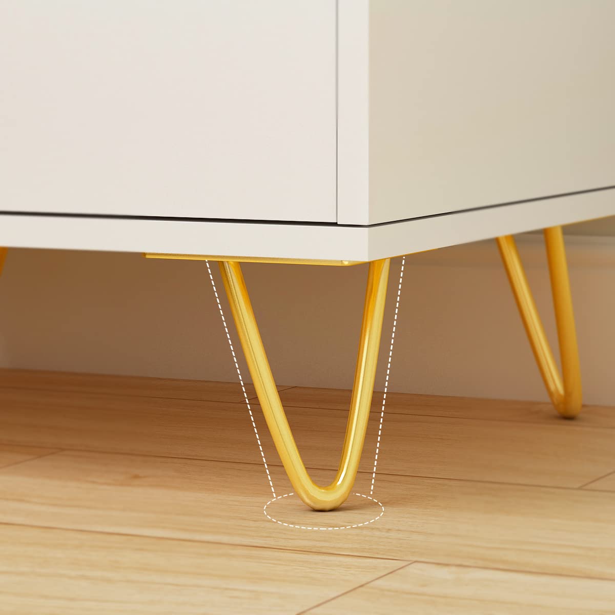 AIEGLE White Nightstand Set of 2 - Modern Bedside Tables with 3 Drawers, Gold Metal Legs - 19.6