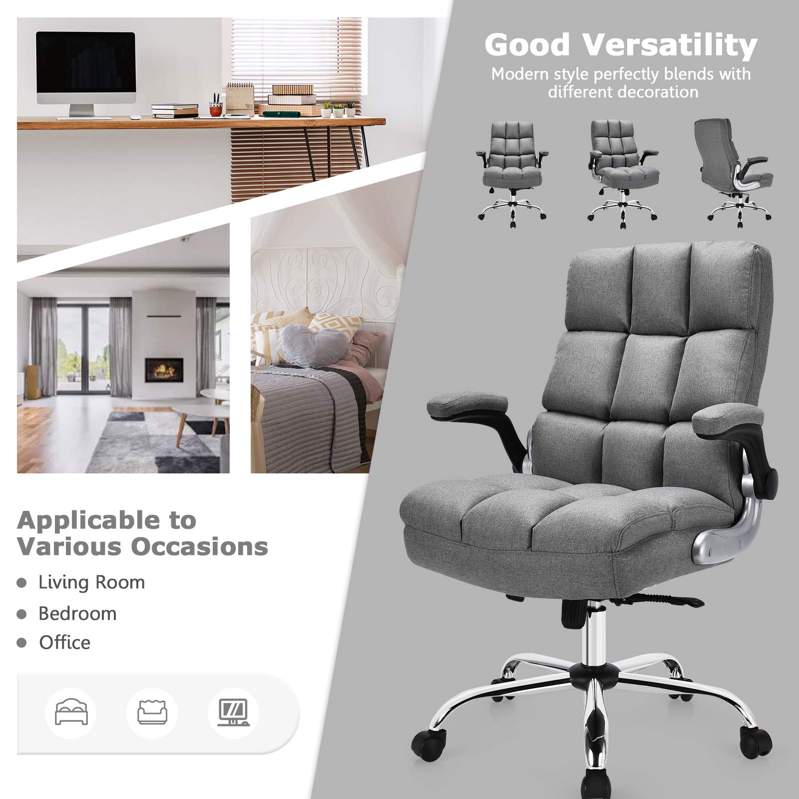 Premium Ergonomic Office Chair for Big & Tall - High Back Executive Desk Chair with Flip-Up Arms, 400 LBS Weight Capacity - Comfortable Upholstered Home Office Chair in Grey (Perfect for Long Work Hours & Gaming Sessions)
