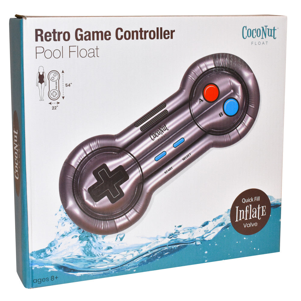 CocoNut Float Retro Game Controller Inflatable Pool Lounge - 54 x 22 Inches, Fun Floating Gaming Experience for Pool, Beach & Summer Parties