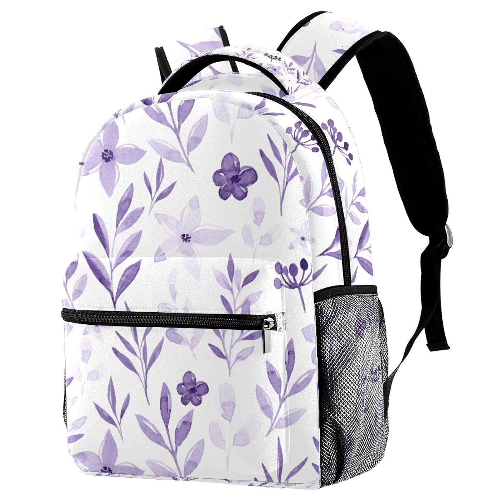 Waterproof Lightweight Backpack for Women & Men - Violet Floral Watercolor Design, Double Strap Shoulder Bag for Laptop, Books & Travel | Perfect for Work, School & Outdoor Adventures