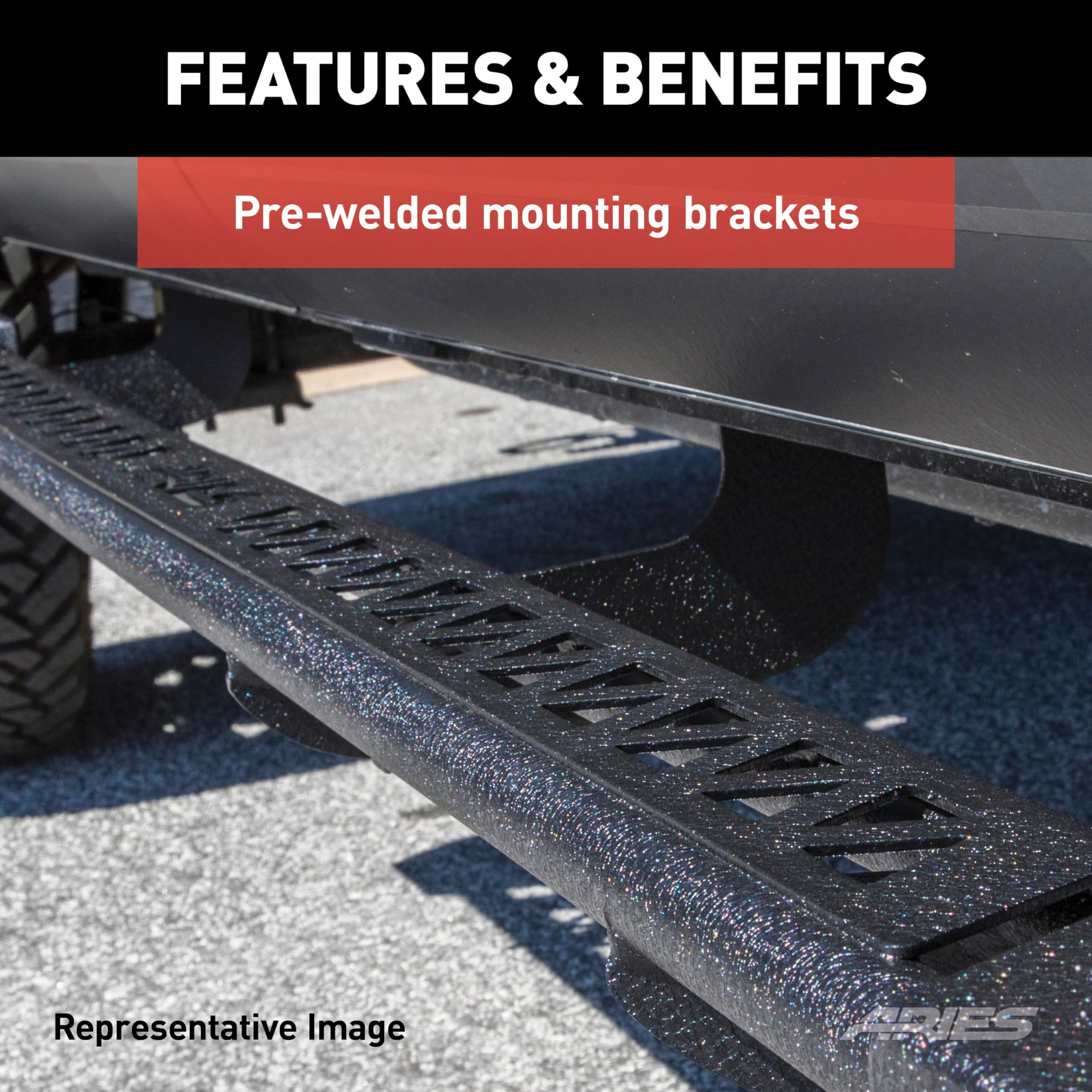 ARIES 2074100 Black Steel Rocker Step Guard Running Boards for Jeep Wrangler JK - Heavy Duty Side Steps for Easy Entry & Off-Road Protection