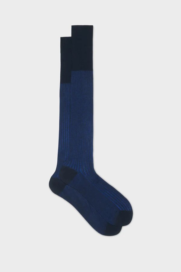 BRESCIANI Cotton Vanisee Socks for Men - Navy Blue Crew Socks - Soft Comfortable Dress Socks for Work, Business & Casual Wear