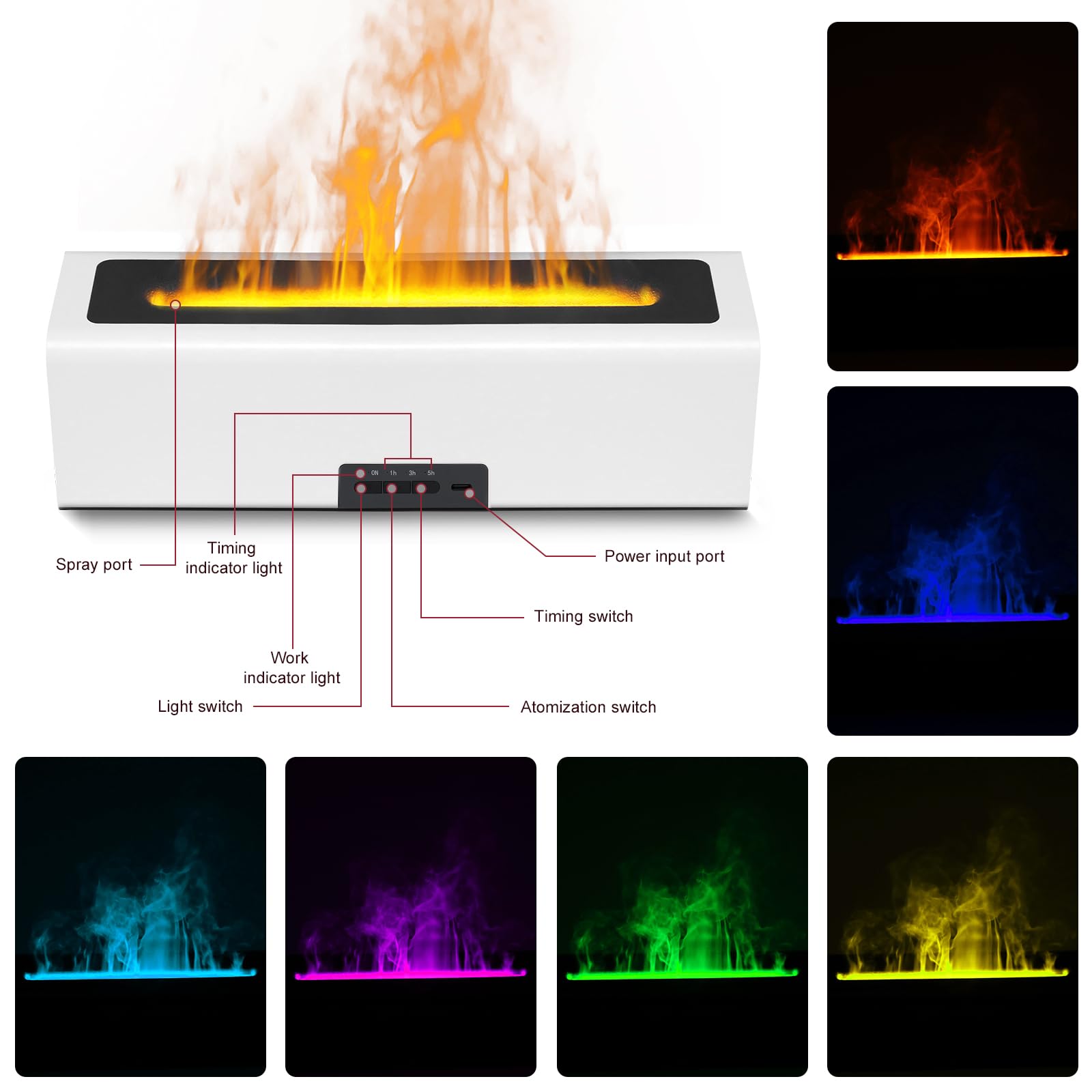 Portable Aromatherapy Essential Oil Diffuser with 7 Color Changing LED Flame Night Light - 2 Lighting Modes & Humidifier for Home, Office, Yoga, Spa, and Bedroom Relaxation