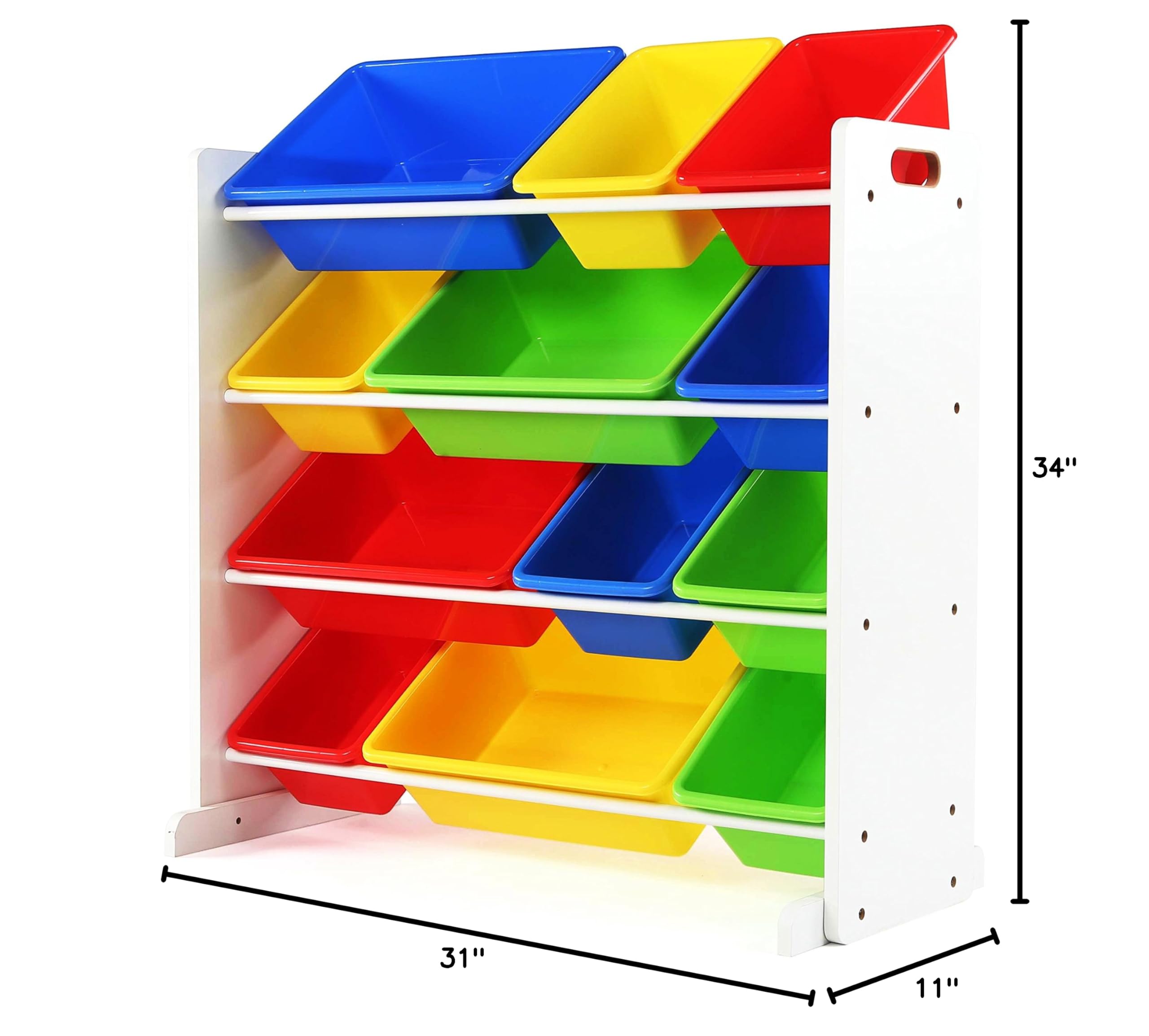 Humble Crew White & Primary Kids Toy Storage Organizer with 12 Plastic Bins & Book Rack - Perfect for Nursery, Playroom & Classroom Organization