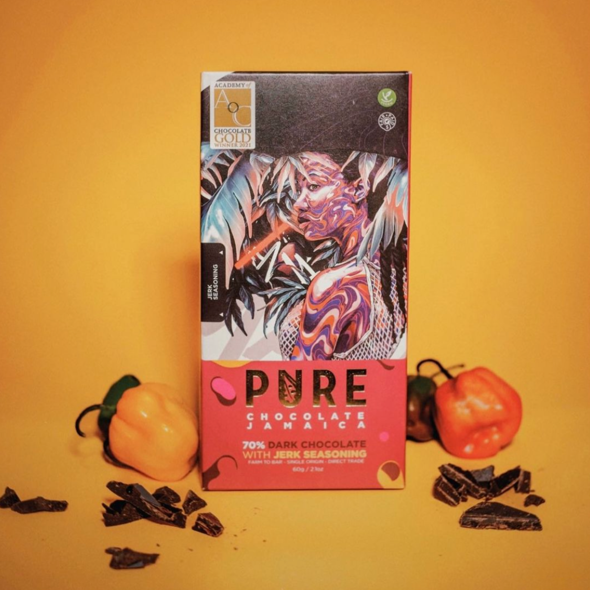Premium 70% Dark Chocolate with Jerk Seasoning - Rich & Spicy Gourmet Bar - Perfect for Gifting, Snacking & Caribbean Cuisine Pairing