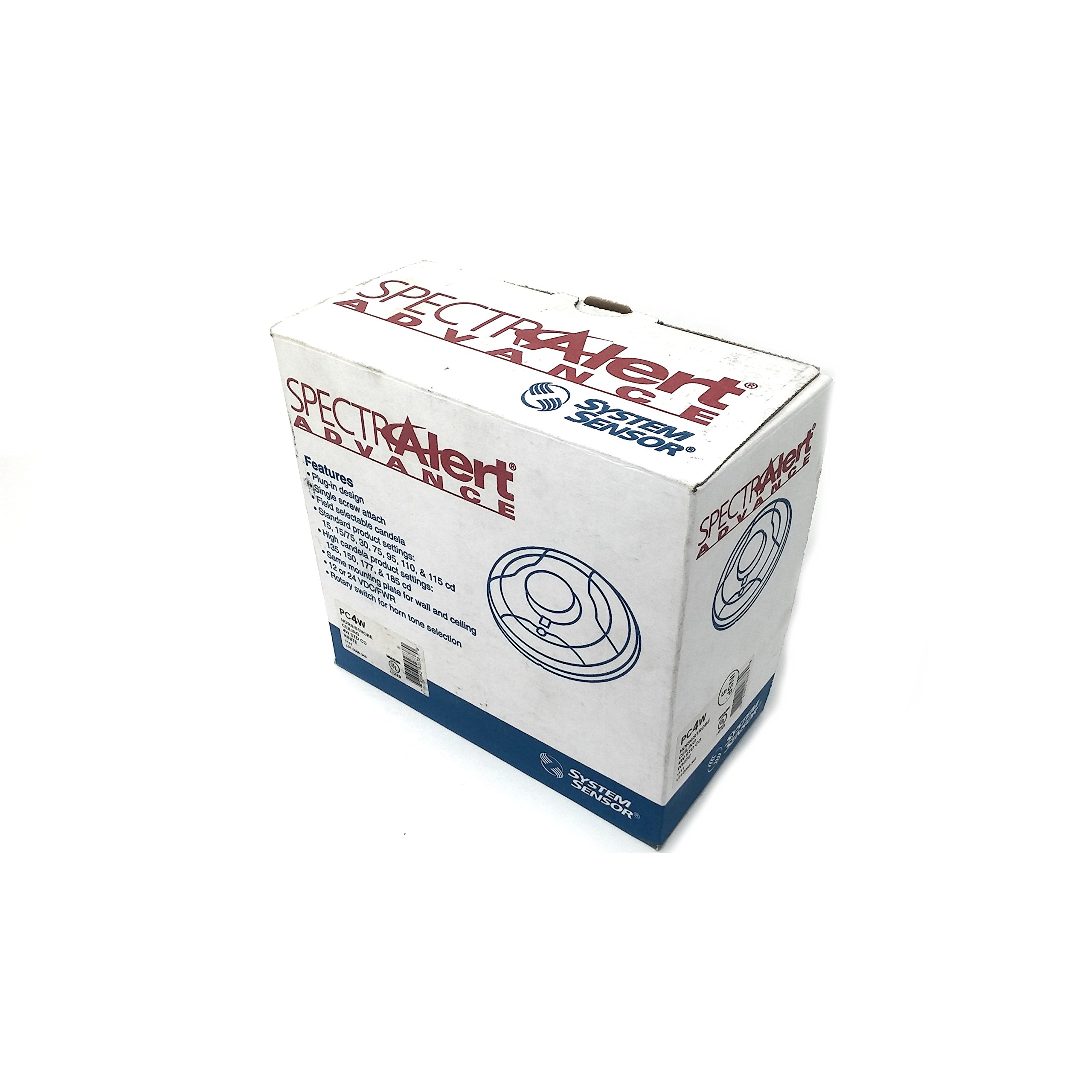 SYSTEM SENSOR PC4W 4-Wire Horn Strobe Alarm with Ceiling Mount - White - Fire Safety Device for Commercial Buildings & Warehouses
