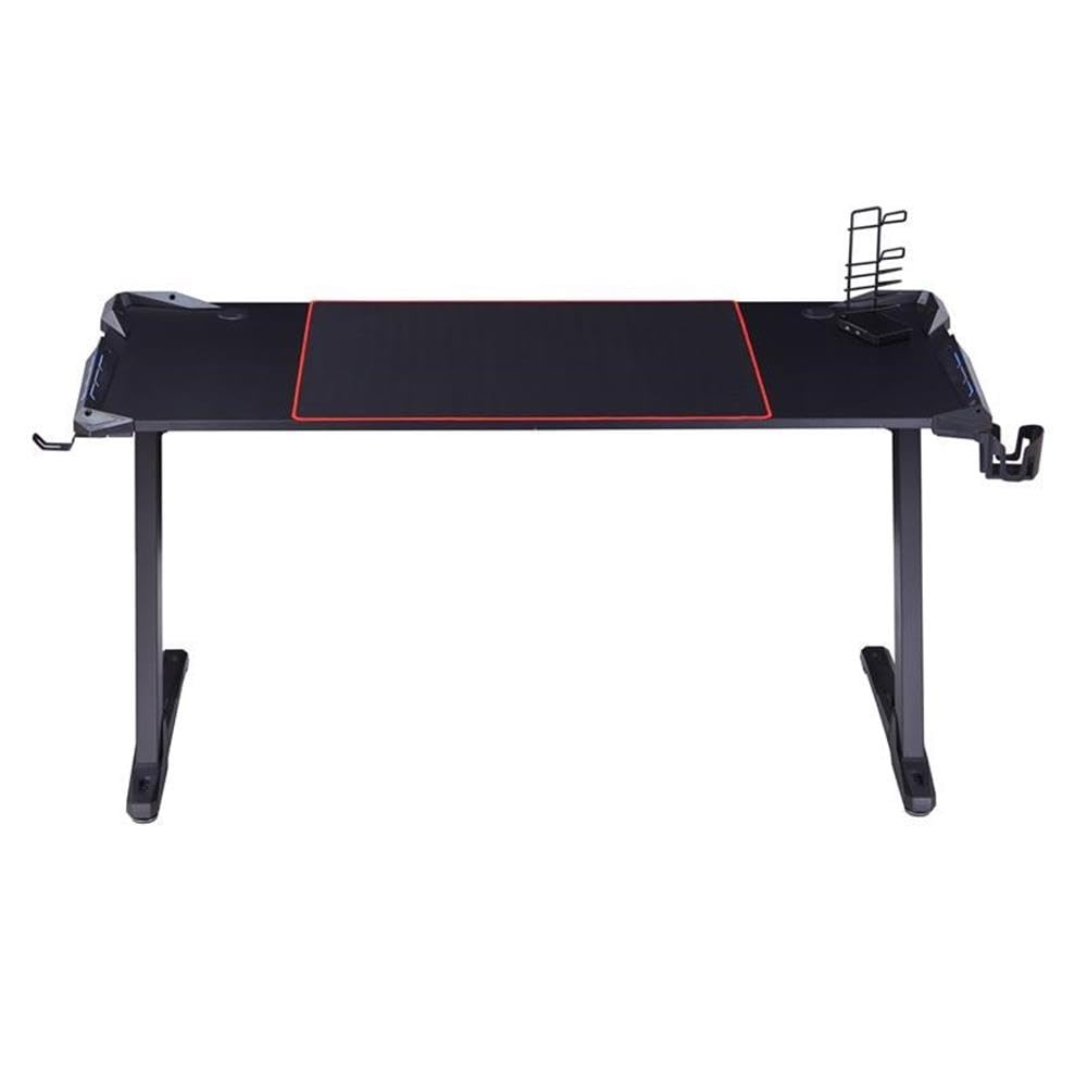 Almly Modern Black Metal Gaming Desk with Built-in Outlets & USB Ports - Ergonomic Computer Desk for Home Office & Gaming Setup