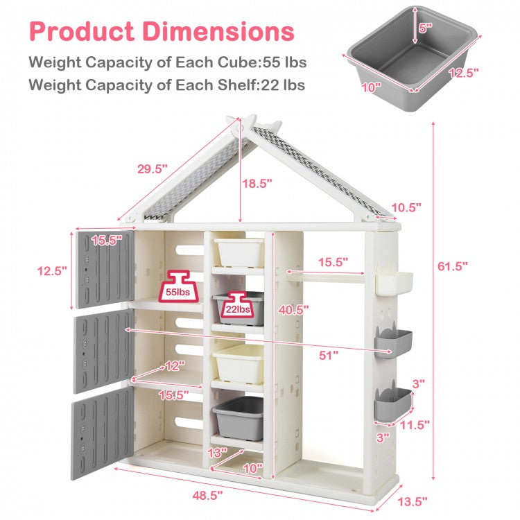 Kids Costume Storage Closet with Bins, Shelves & Side Baskets - Gray Toy Organizer for Kids Room | Perfect for Playroom, Bedroom & Daycare Organization