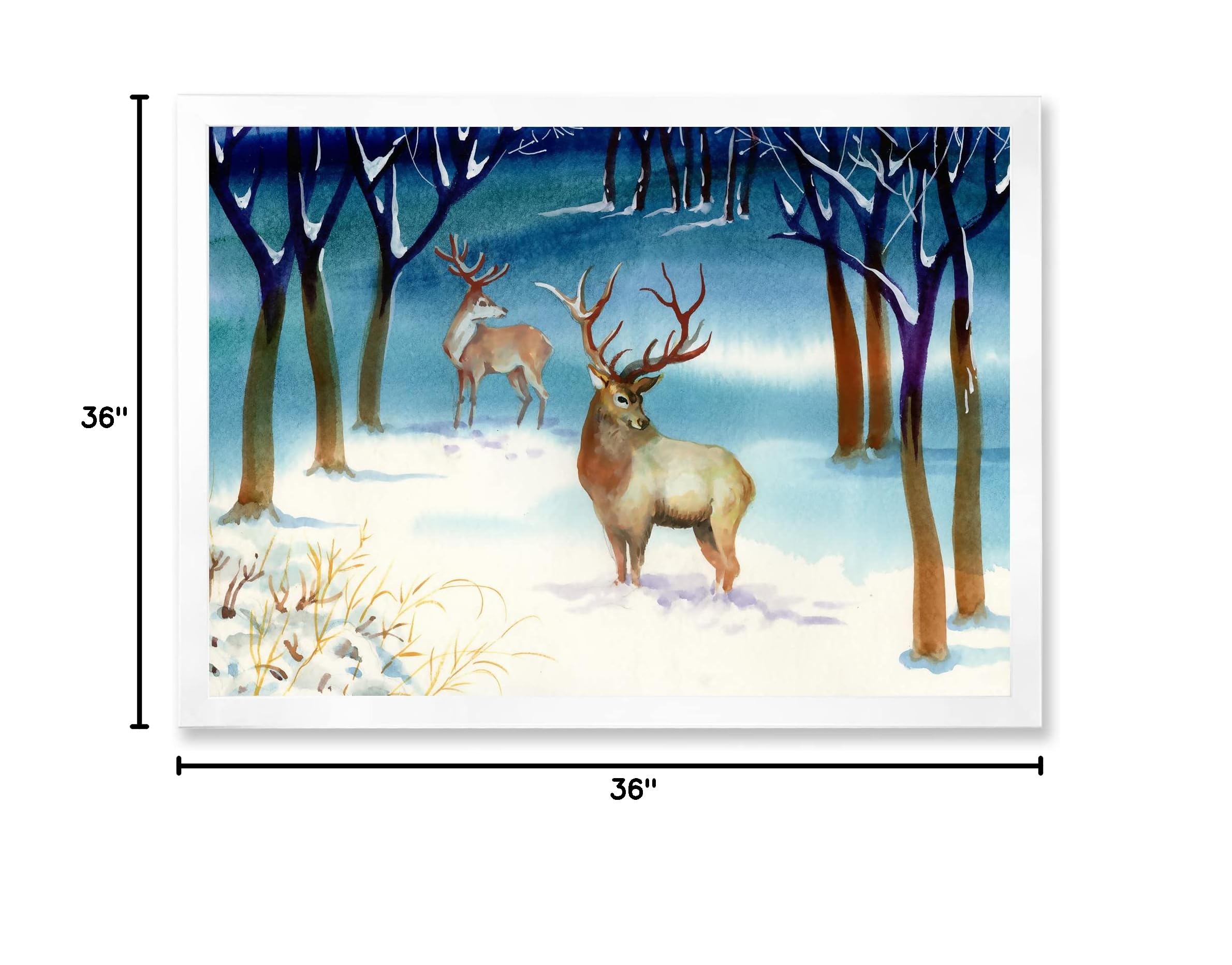 Winter Landscape With Deer Traditional Framed Wall Art - Nature Inspired Home Decor for Living Room, Bedroom & Office
