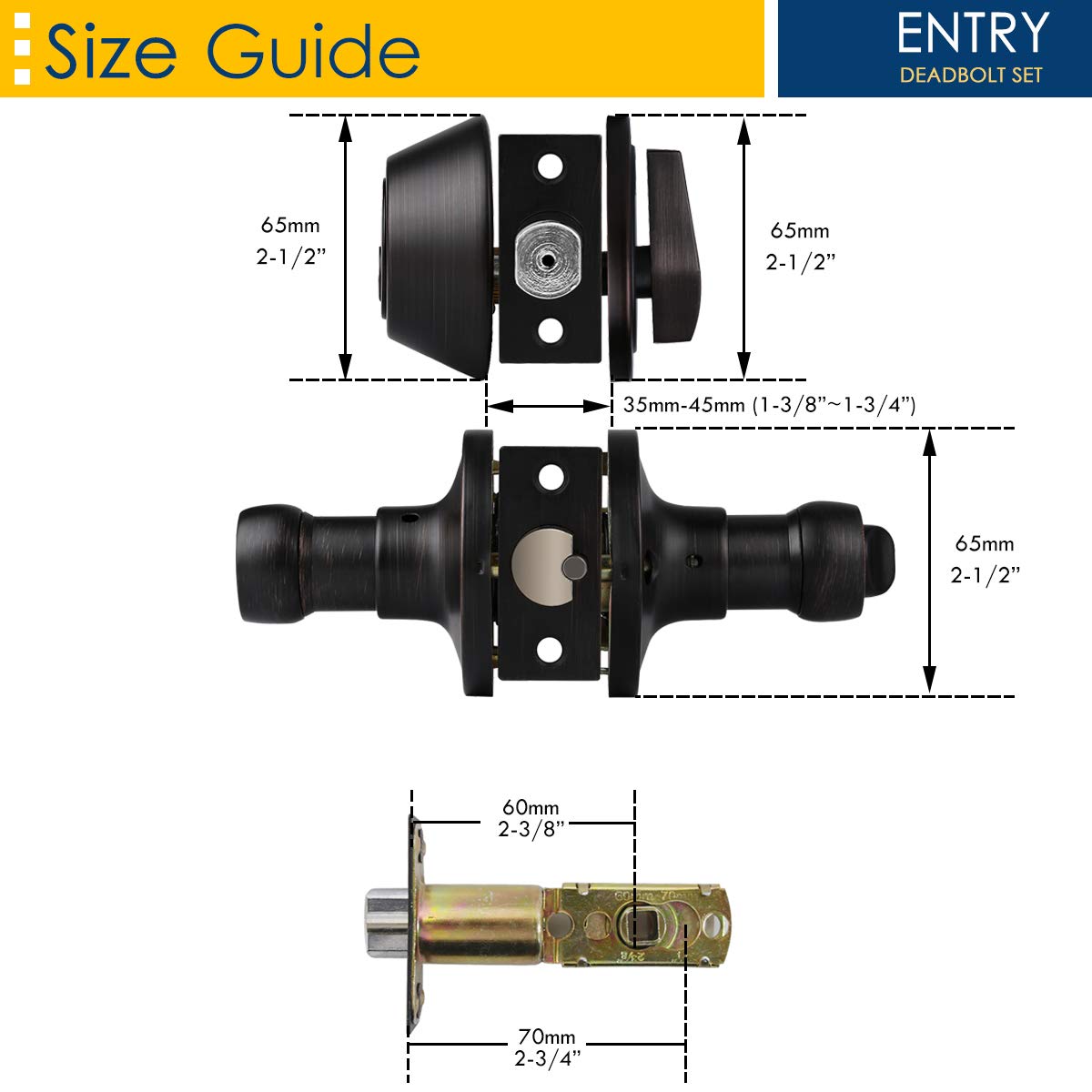 5 Pack Oil Rubbed Bronze Exterior Door Handle with Deadbolt Lock Set - Single Cylinder Keyed Alike Entry Lockset for Home Security - Perfect for Front Doors, Back Doors & Rental Properties