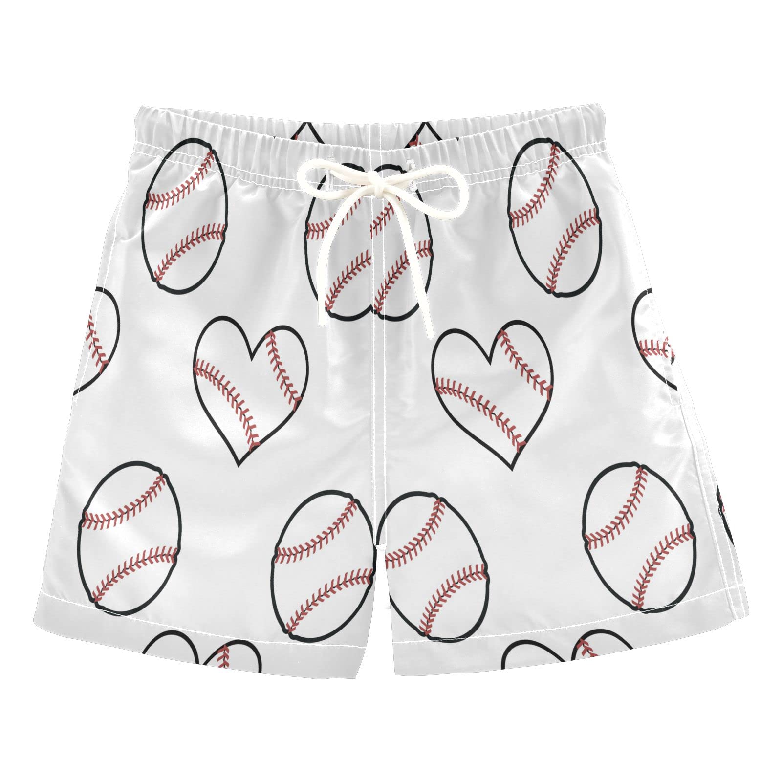 Boys' Baseball Heart Swim Trunks - Toddler Beach Board Shorts for Kids 2T | Quick-Dry Swimwear for Pool, Beach & Water Play