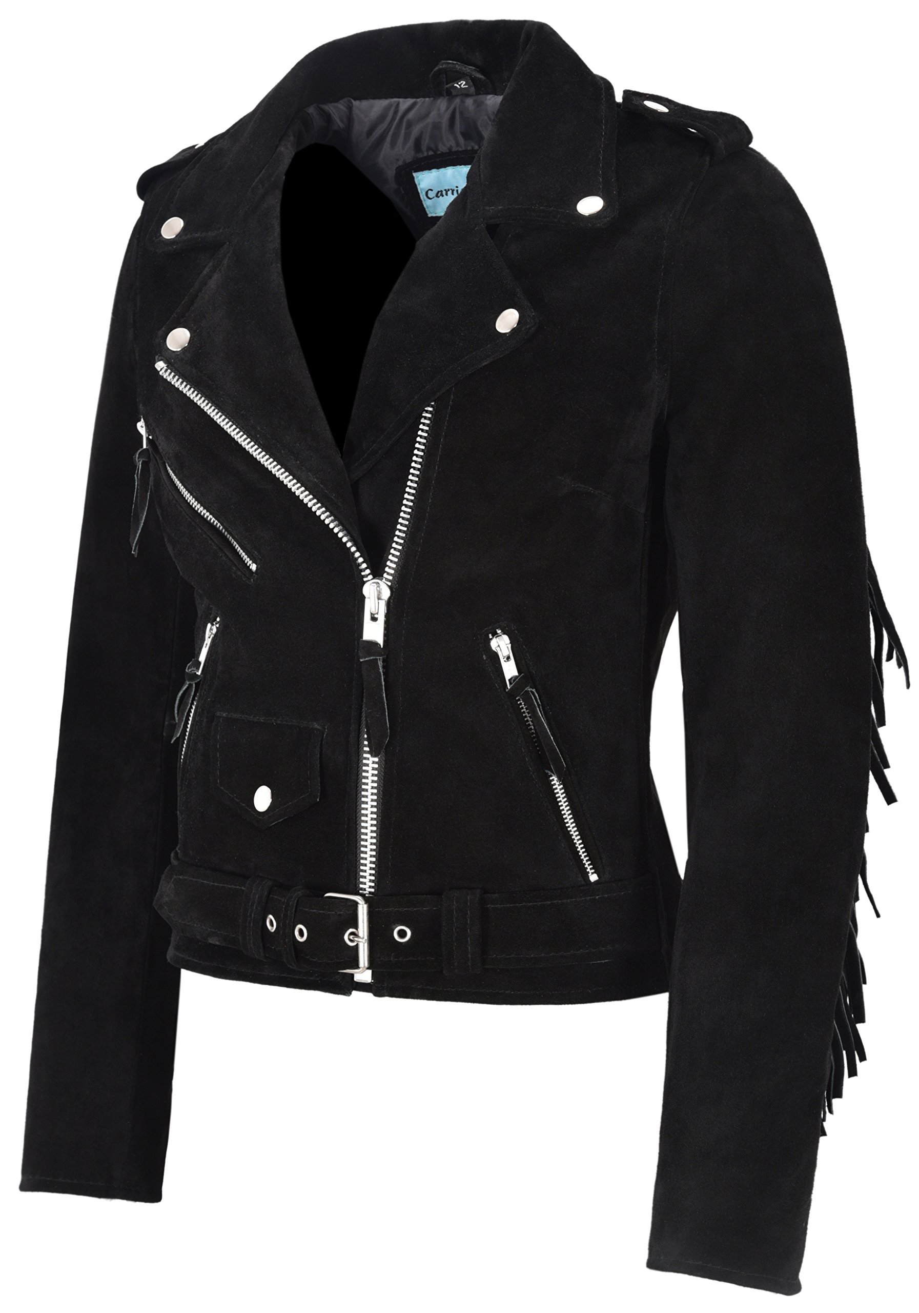 Women's Fringe Brando Suede Leather Jacket - Biker Motorcycle Style Genuine Leather MBF - Perfect for Riding, Night Out & Rock Fashion