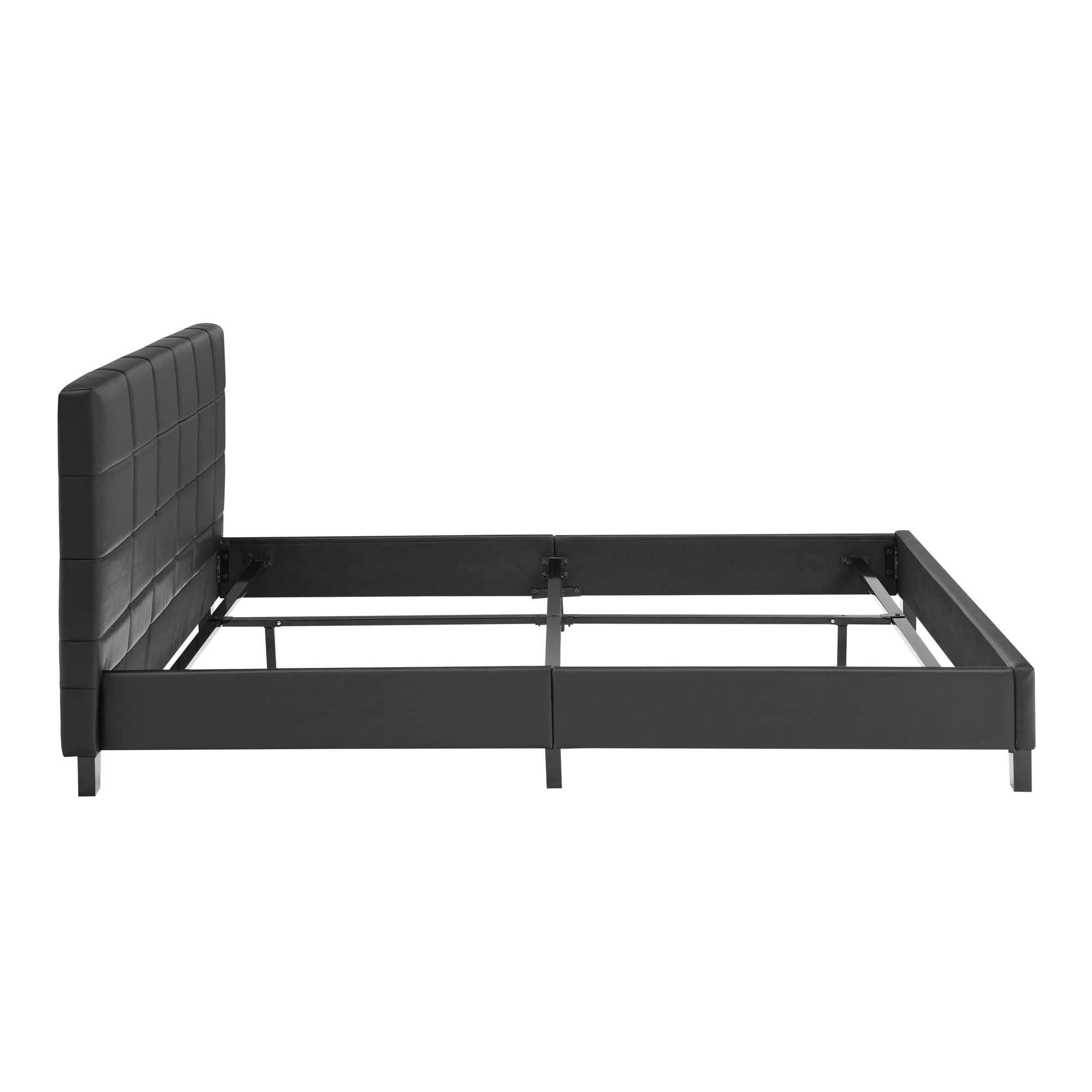 Rockland Black Faux Leather Upholstered Full Size Platform Bed Frame - Modern Bedroom Furniture for Small Spaces & Guest Rooms