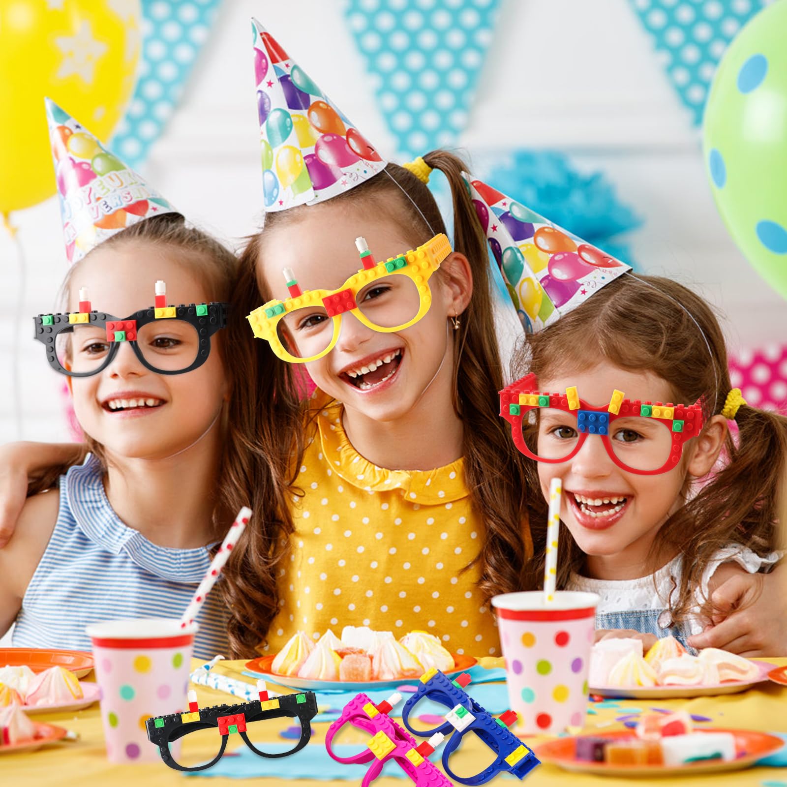 12 Pcs Building Bricks Glasses - Creative Construction Toy for Kids, STEM Learning Blocks for Boys & Girls - Perfect for Birthday Parties, Carnival Games & Classroom Activities