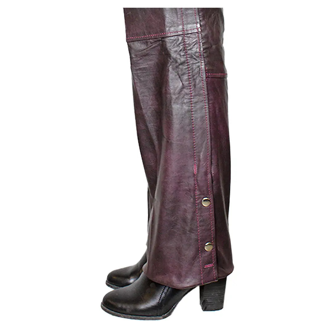 Open Road Women's Dark Purple Wash Leather Chaps - Premium Biker Pants for Motorcycle Riding & Fashion