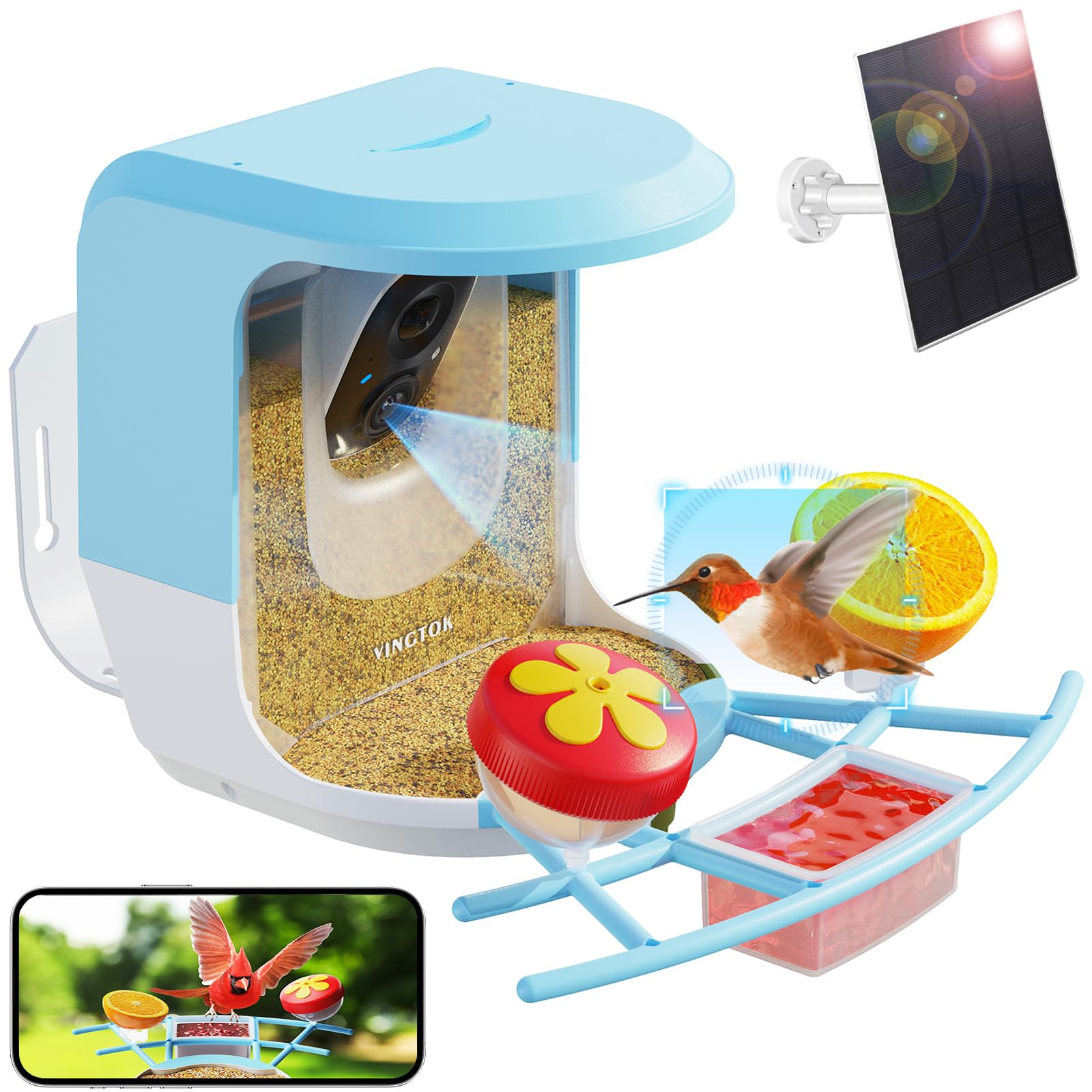 Smart Bird Feeder with Camera - Solar Powered Outdoor Bird Watching House, Full HD AI Recognition & Auto Video Capture - Perfect for Bird Lovers & Wildlife Enthusiasts (Great for Backyard, Garden & Nature Observation)