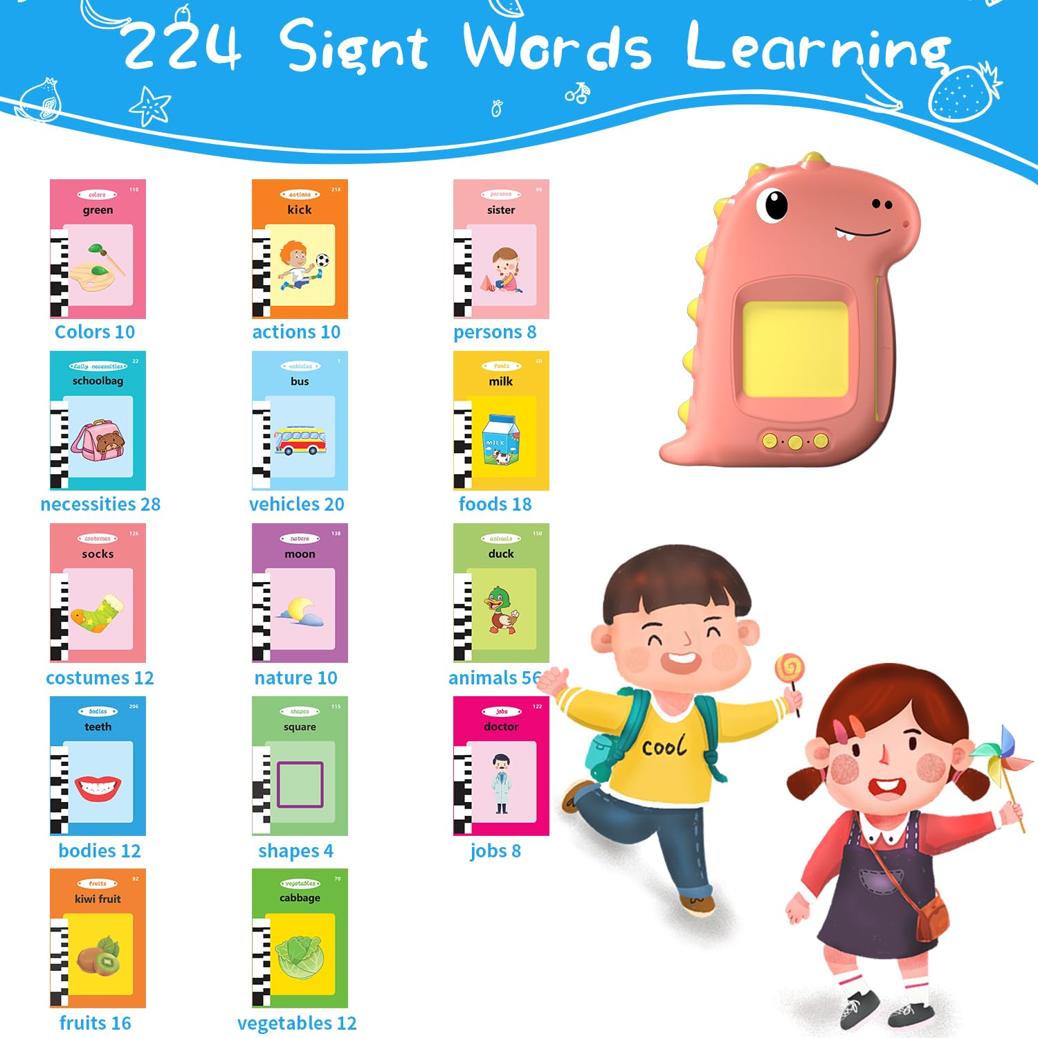 224 Sight Words Talking Flash Cards - English Learning Educational Toys for Toddlers Age 1-6 | Interactive Speech Therapy & Preschool Learning Games for Boys & Girls (Pink) | Perfect for Homeschooling, Classroom & Early Childhood Development