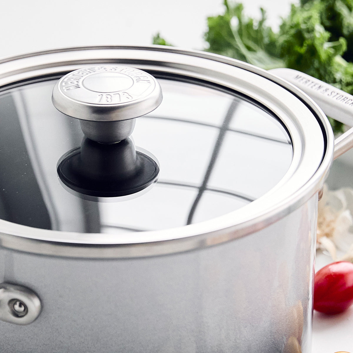 Premium Merten & Storck 4 Quart Enameled Steel Stockpot with Lid - Durable Cloud Gray Dutch Oven for Soups, Stews & Pasta | Perfect for Home Cooking & Professional Kitchens