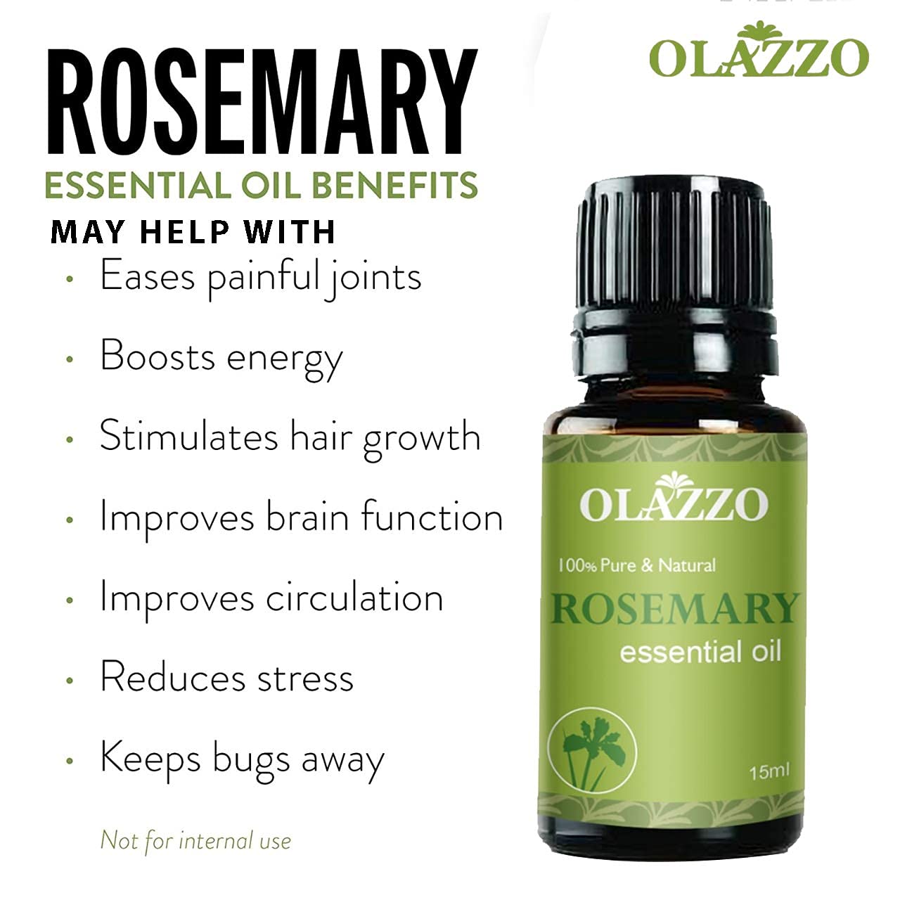 Olazzo 100% Pure Rosemary Essential Oil 15ml – Natural Aromatherapy Oil for Hair Growth, Skin Care & Scalp Health – Perfect for Diffusers, DIY Blends, Massage & Home Fragrance – Great for Relaxation, Stress Relief & Air Freshening
