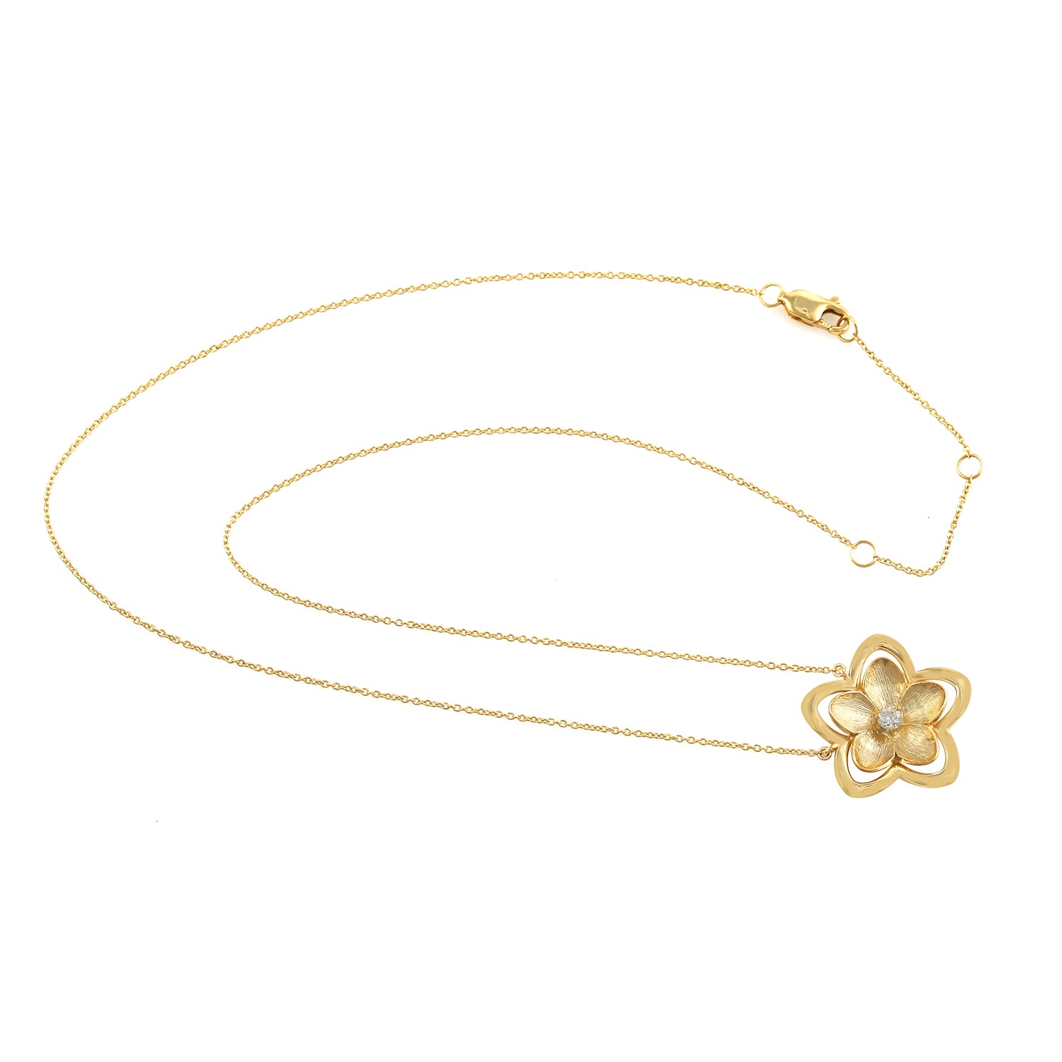 14K Yellow Gold Hand-Carved Diamond Flower Princess Necklace - Elegant Jewelry Gift for Women, Perfect for Weddings, Anniversaries & Special Occasions