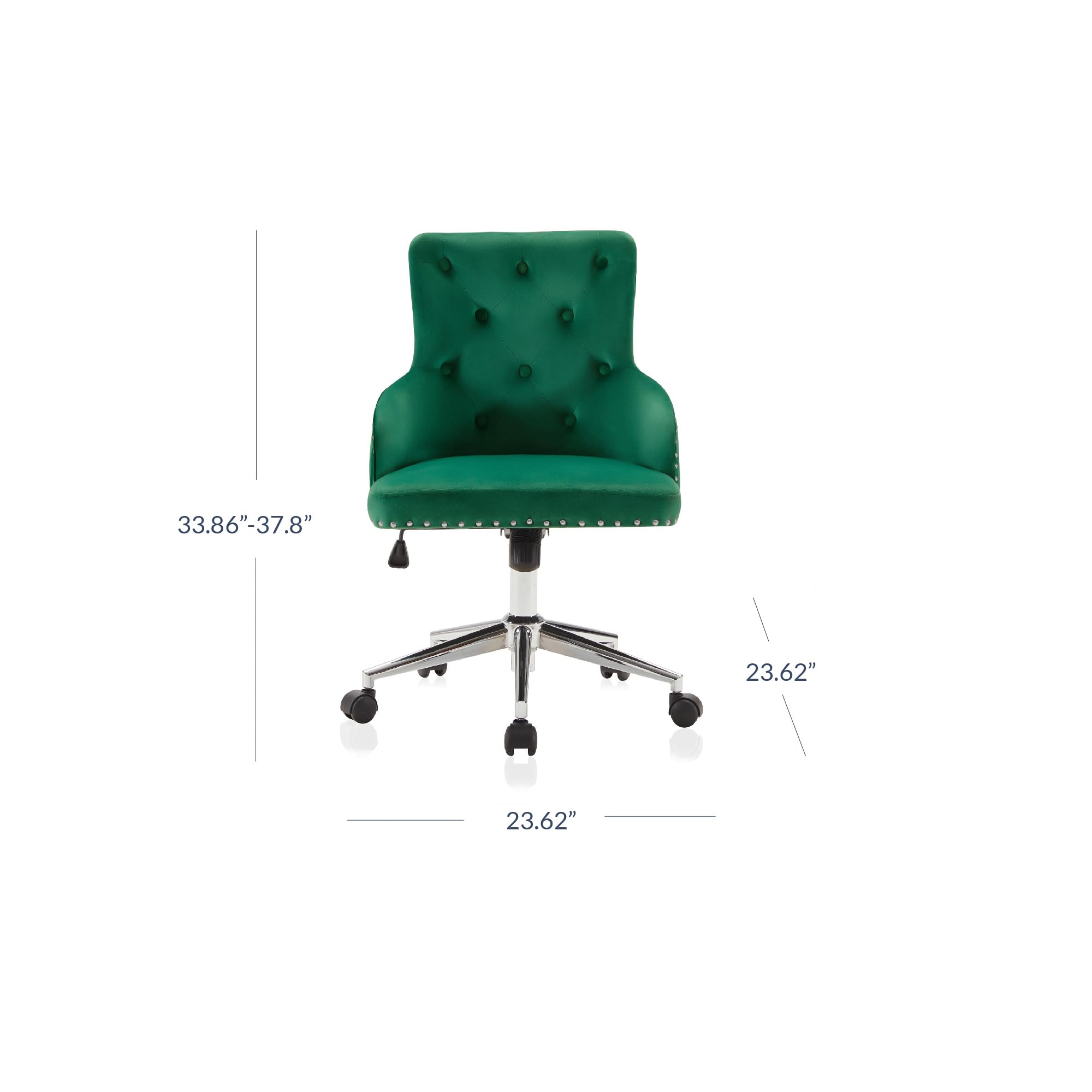 BELLEZE Modern Velvet Desk Chair - Adjustable Height Swivel Office Chair with Wheels, Tufted Upholstered Seat & Slim Arms for Home Office, Bedroom Vanity or Study Room - Belden Green Velvet Chair for Comfortable Working & Studying