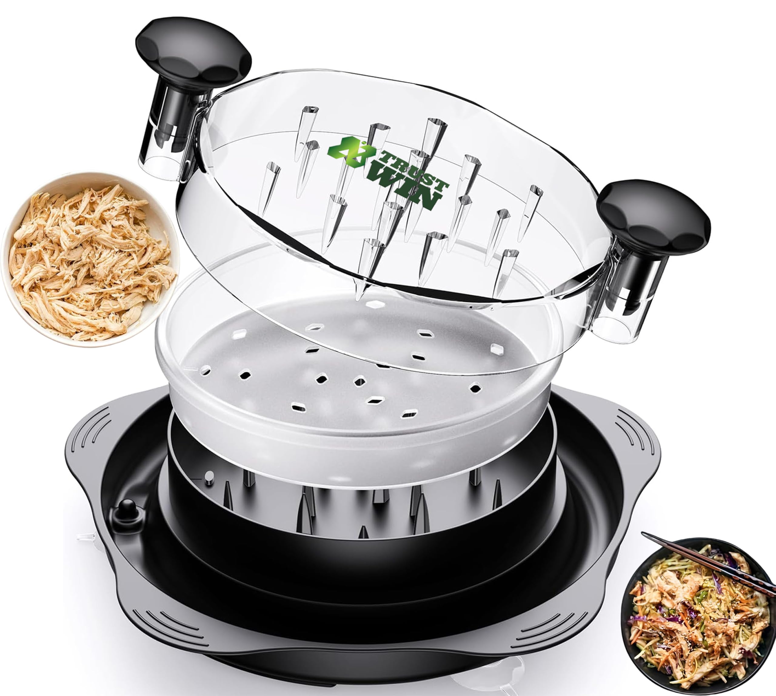 Premium Chicken Shredder Tool with Suction Cups - Heavy Duty Meat Shredder for Large Chicken Breasts | Anti-Slip Base & Detachable Tray | Clear Lid & Ergonomic Handle | Perfect for Meal Prep, BBQ, and Home Cooking | Essential Kitchen Gadget for Easy Meat Shredding