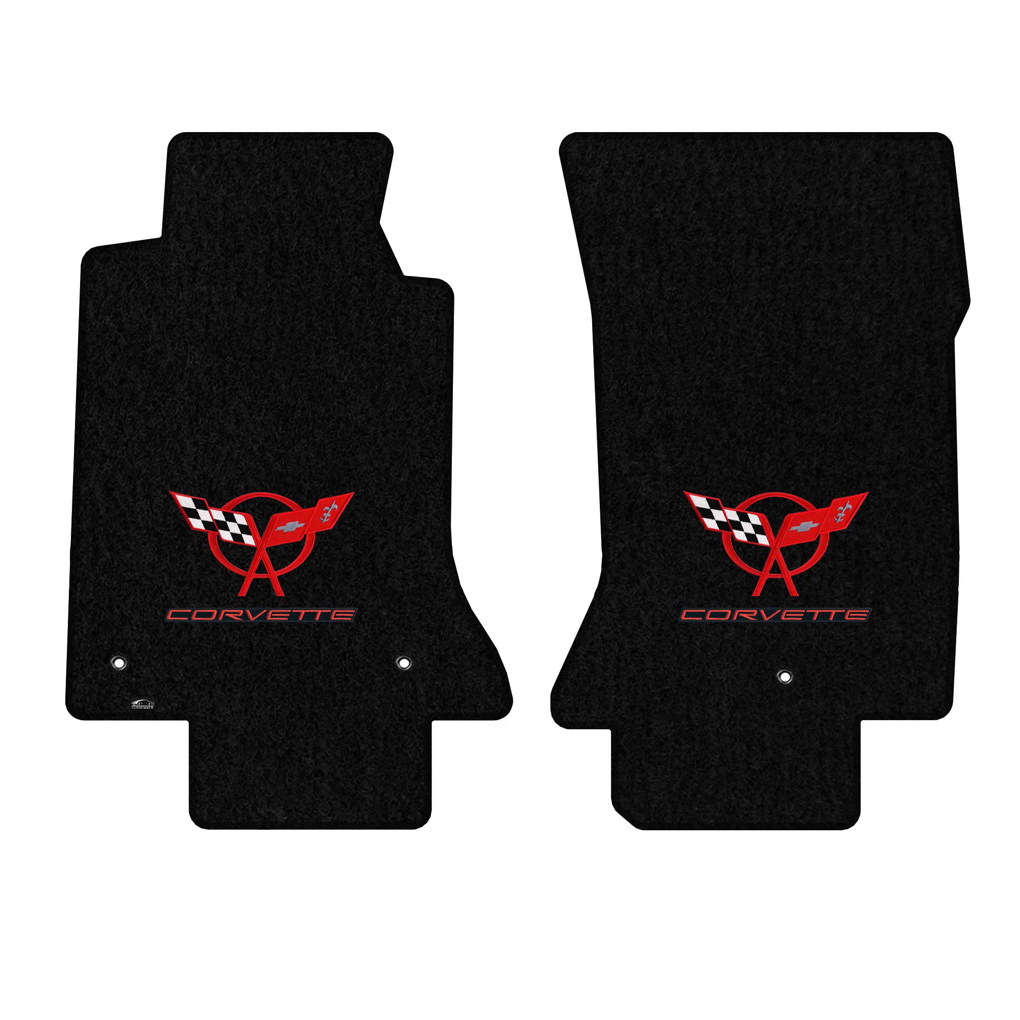 Premium Custom-Fit Carpeted Floor Mats for 1997-2004 C5 Corvette - Luxury Black Car Floor Liners with Red Flag & Corvette Logo (2-Piece Set) - Perfect for Daily Driving, Road Trips & Car Shows