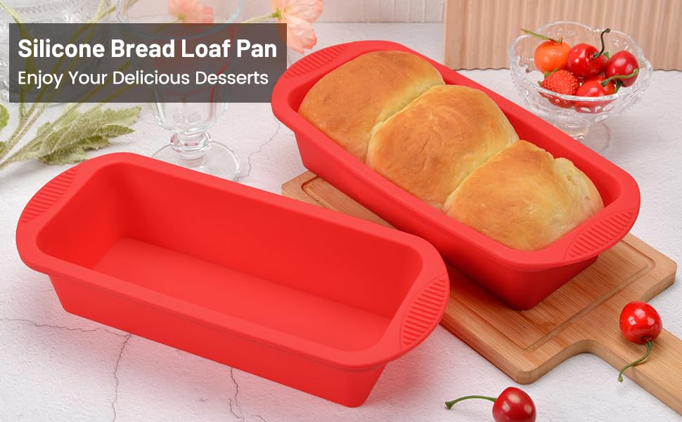 CAKETIME 3-Piece Nonstick Silicone Bread Loaf Pan Set - 9 x 3.9 x 2.3 Inch Baking Molds for Homemade Bread, Cake, Meatloaf & Sandwiches - Perfect for Baking, Meal Prep & Party Food Presentation