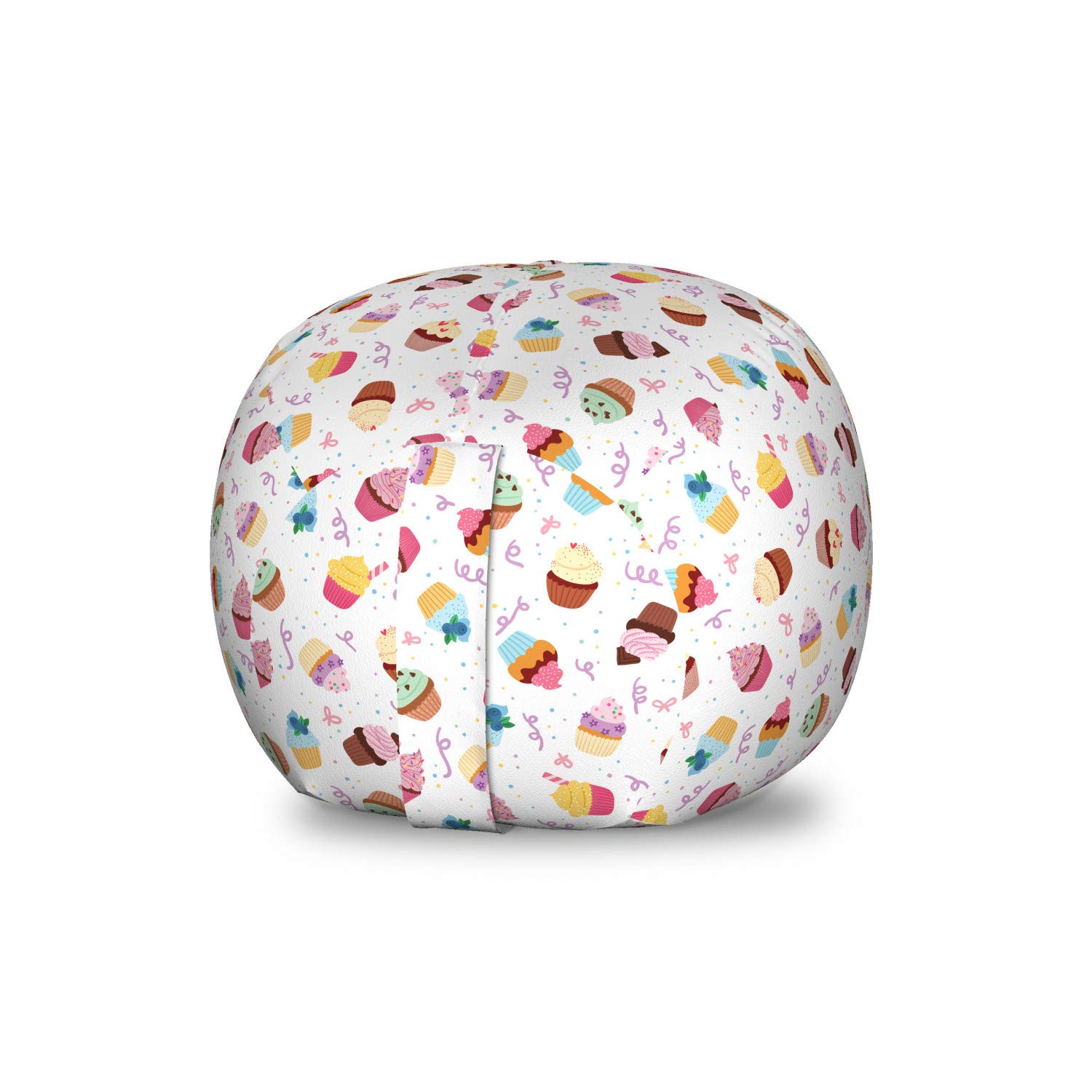 Lunarable Dessert Storage Toy Bag Chair - Cupcake Themed Yummy Kitchen Organizer for Birthday & Valentine's Day Celebration - Washable Stuffed Animal Storage Bag - Small Size Multicolor - Perfect for Kids' Room, Playroom & Gift Giving