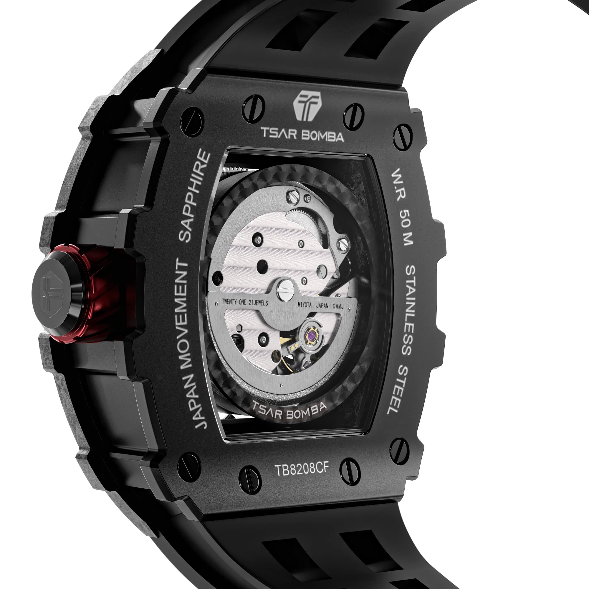 Luxury Automatic Mechanical Watch for Men - Japanese Movement, 50M Waterproof, Square Case with Luminous Hands & Fluorine Rubber Strap - Elegant Dress Watch for Business, Formal Occasions & Gifts