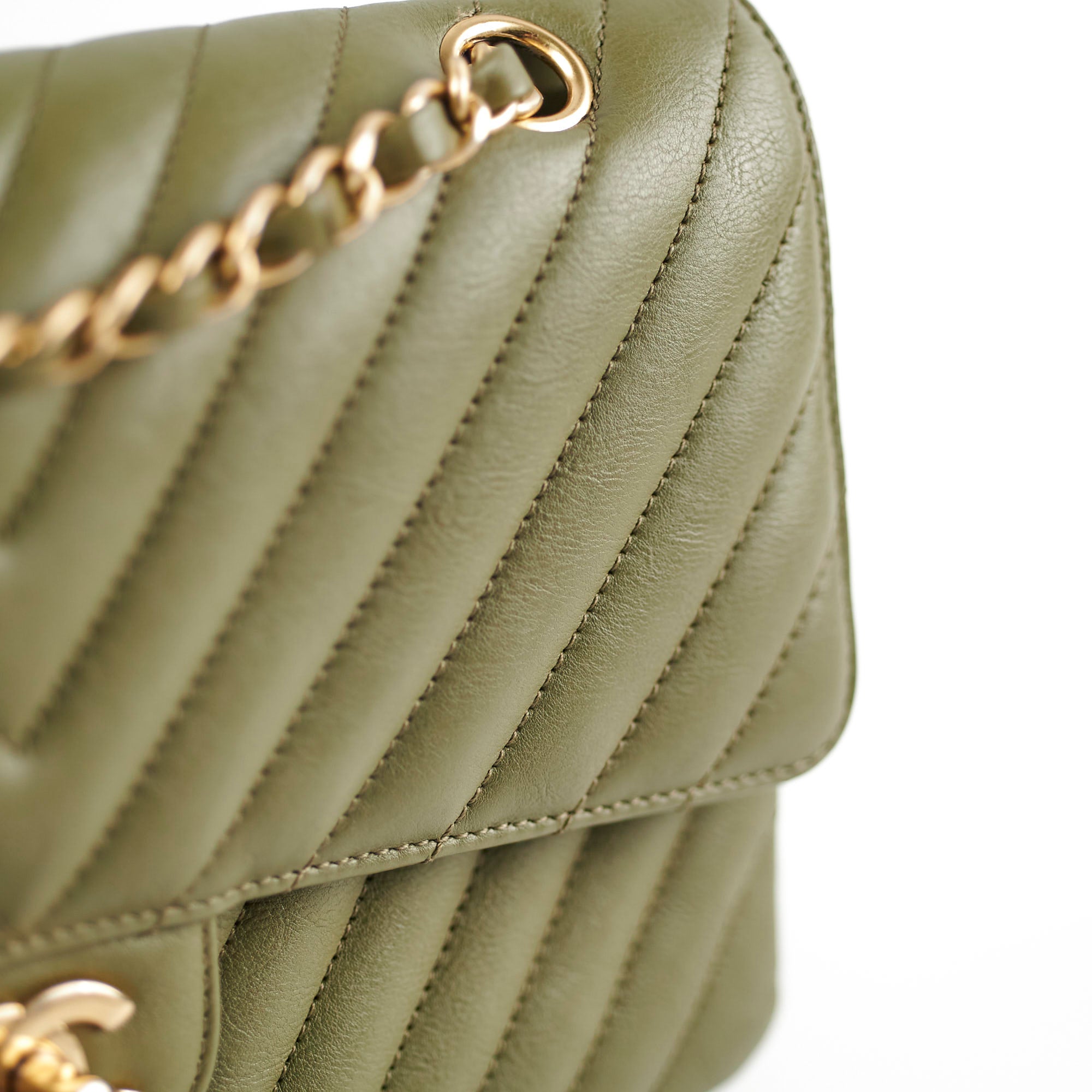 Chanel Chevron M/L Classic Flap Bag in Khaki - Luxury Designer Handbag for Women | Perfect for Work, Evening Events & Special Occasions