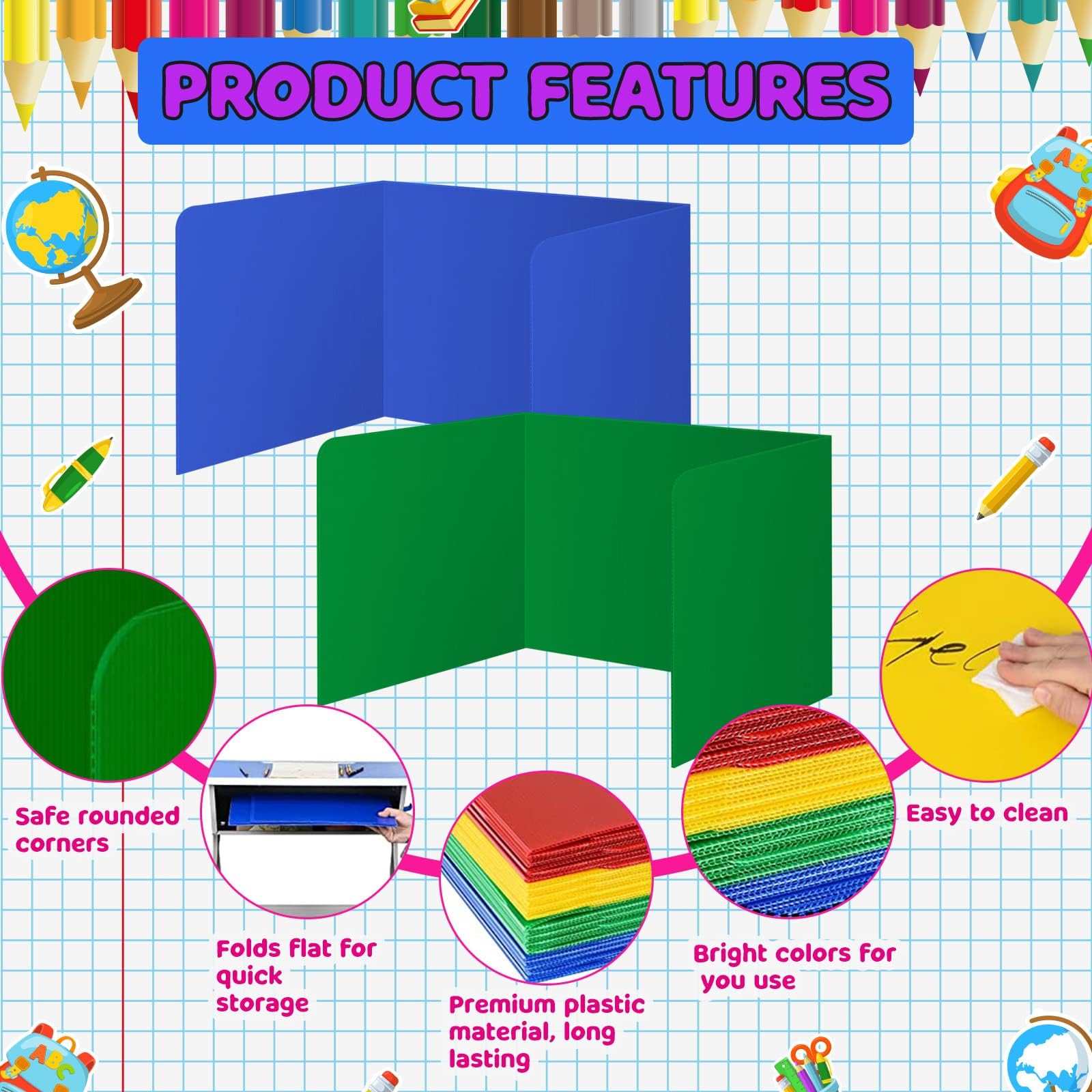 12 Pack Plastic Study Carrel Dividers - Sturdy, Waterproof & Easy to Clean Desk Privacy Shields for Students | Colorful Classroom Dividers for School & Teacher Supplies | Perfect for Test Taking, Focused Learning & Quiet Study Areas