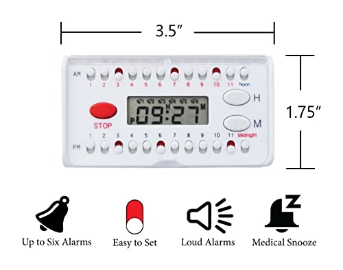 e-Pill 4 Times a Day x 7 Day Weekly Pill Organizer with Timer - Vitamin & Medicine Reminder Box for Daily Medication Management - Perfect for Travel, Elderly Care & Health Routine Organization