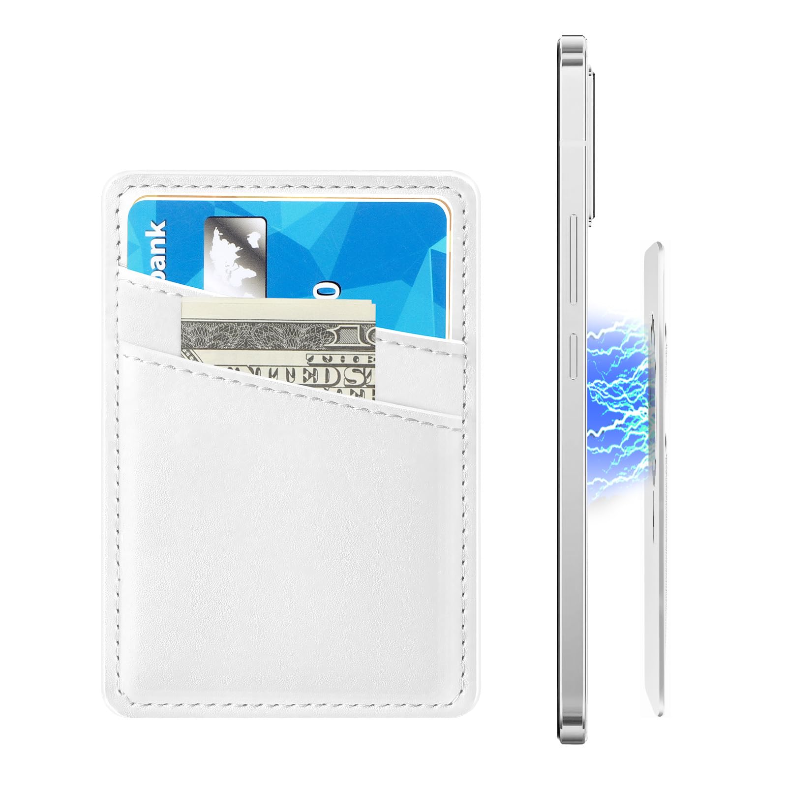 Magnetic Leather Wallet for iPhone 15/14/13/12 Series - Ultra Thin Magsafe Card Holder with 2 Independent Slots (White) | Perfect for Everyday Use, Travel & Contactless Payments