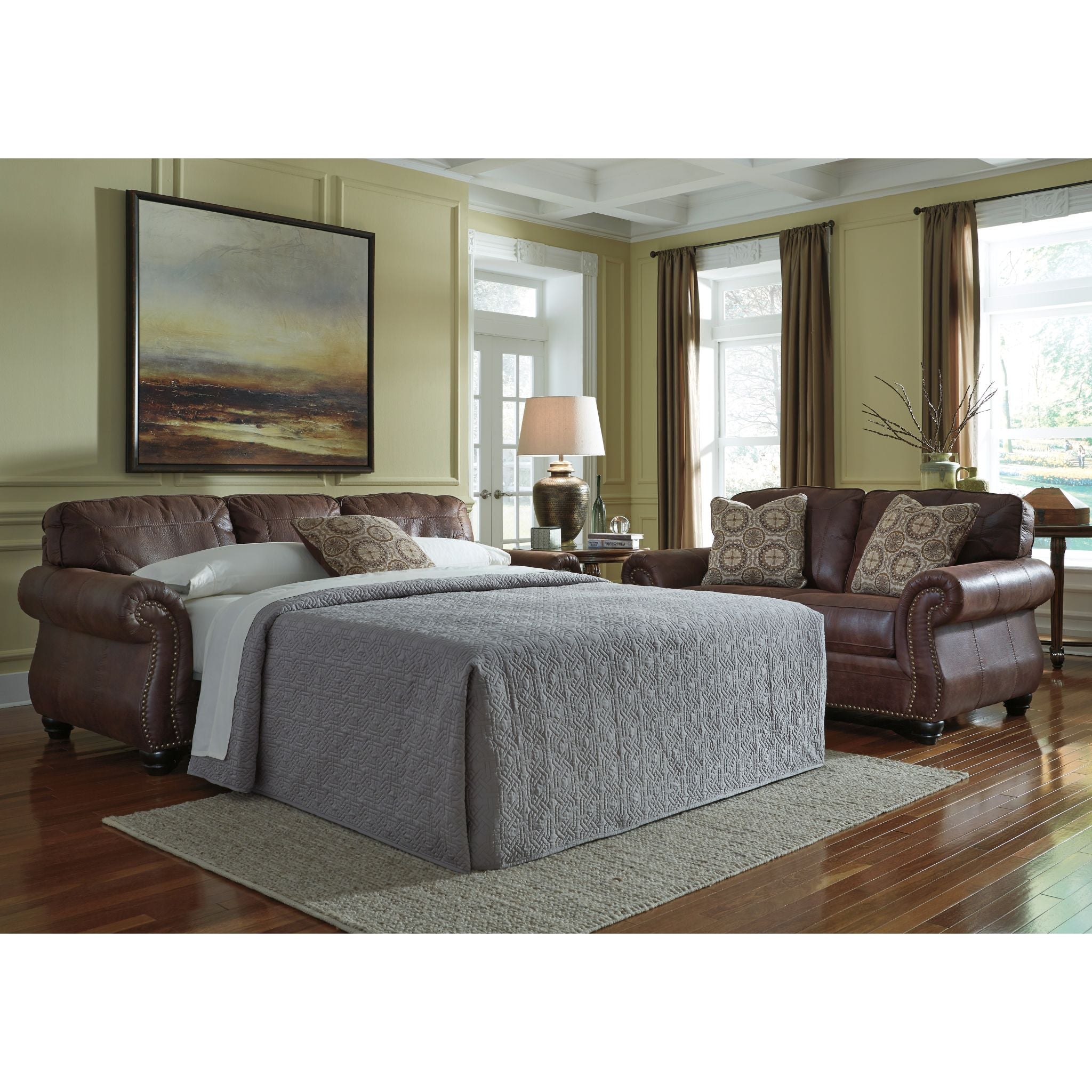 Breville Queen Sofa Sleeper with Espresso Finish - Convertible Sleeper Sofa for Small Spaces, Living Room & Guest Room - Comfortable & Stylish Modern Furniture