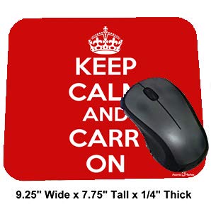 Red Keep Calm and Carry On Thick Mouse Pad - Non-Slip Rubber Base, Large Gaming & Office Desk Mat for Computer, Laptop, Keyboard - Perfect for Work, Study & Home Office Setup