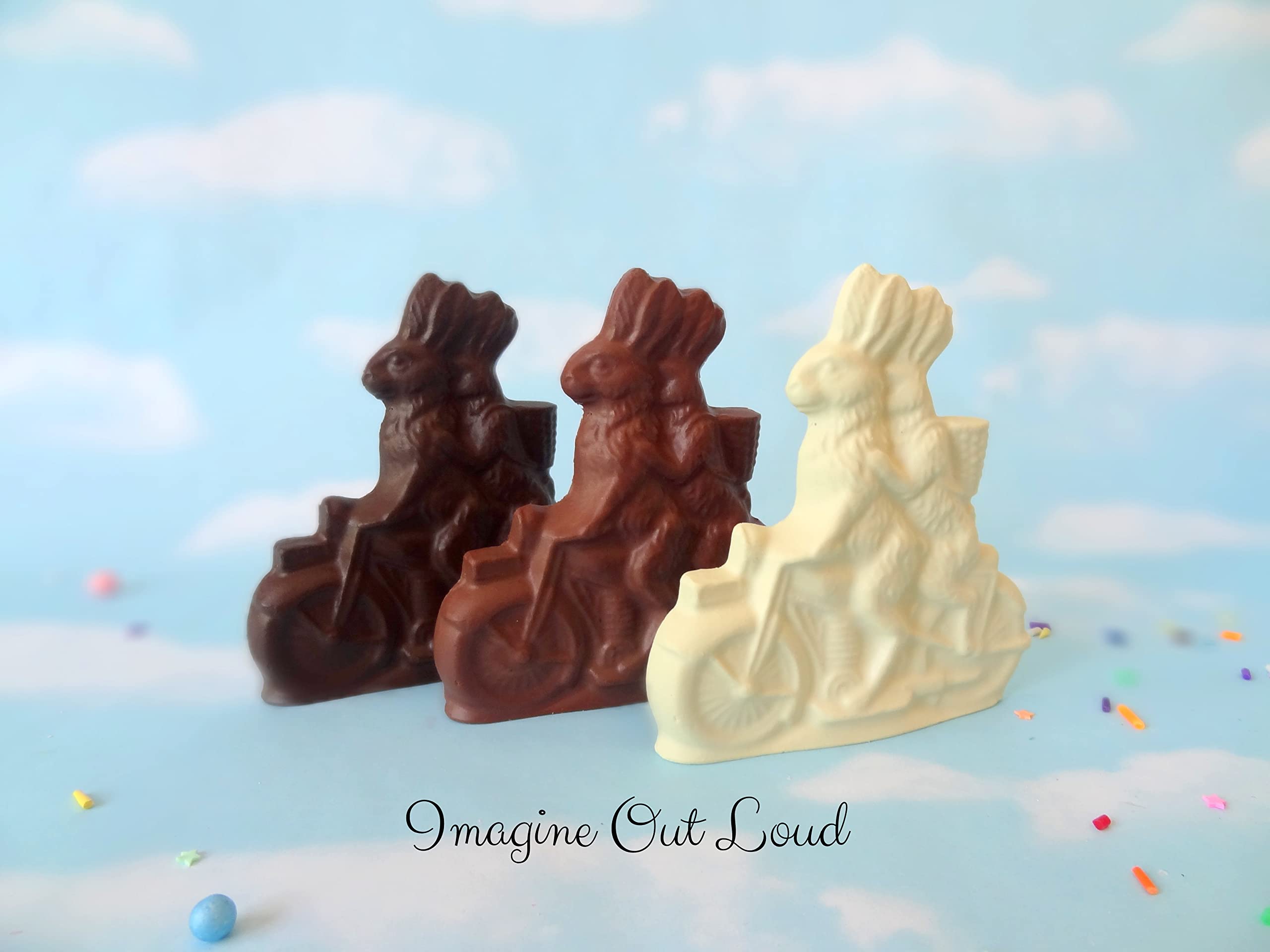 Handmade Faux Chocolate Rabbit Bunnies Couple on Bicycle - 4.5