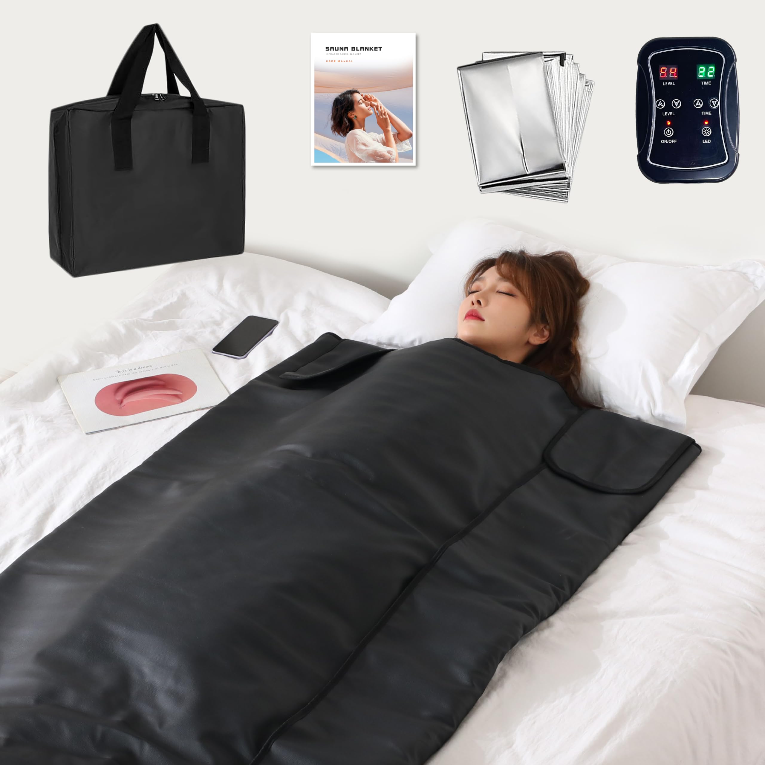 HL300 Portable Far Infrared Sauna Blanket for Relaxation & Detox - Adjustable Timer 1-60 Mins, Temperature Control 95-176°F - FSA Eligible - Perfect for Home Spa, Post-Workout Recovery & Stress Relief