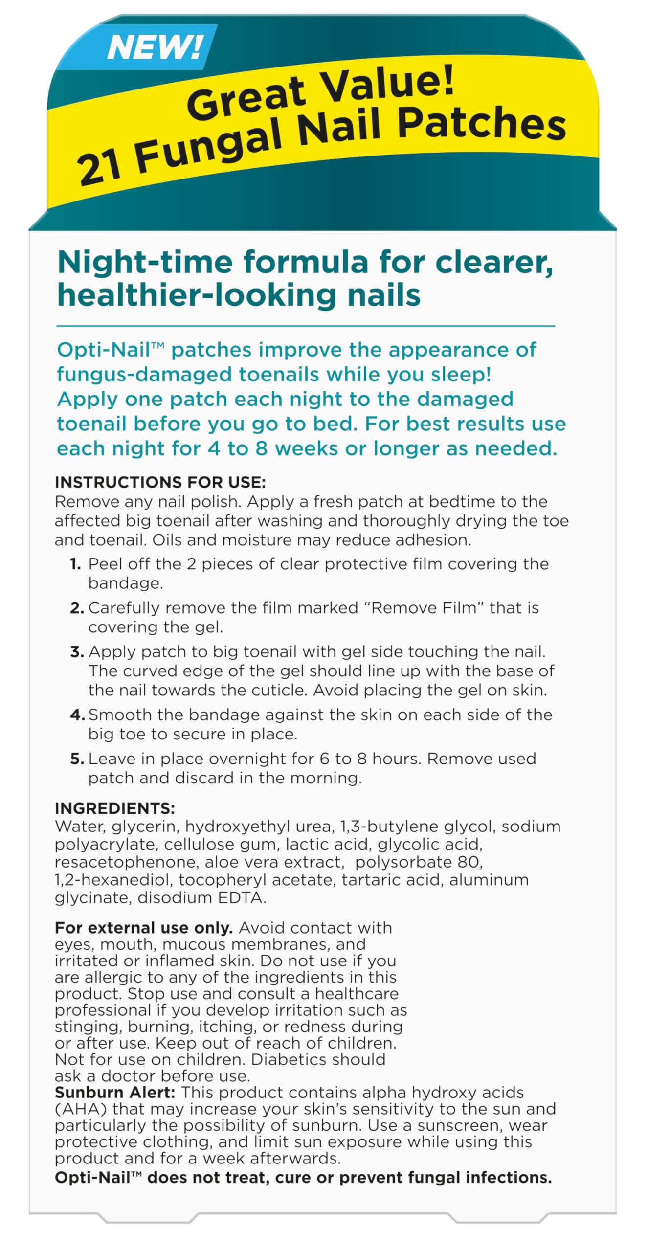 Opti-Nail Fungal Nail Renewal Treatment Patches - Overnight Nail Repair for Toenails & Fingernails - Improves Nail Health & Appearance While You Sleep - 21 Medicated Patches - Perfect for Athletes, Swimmers & Active Lifestyles