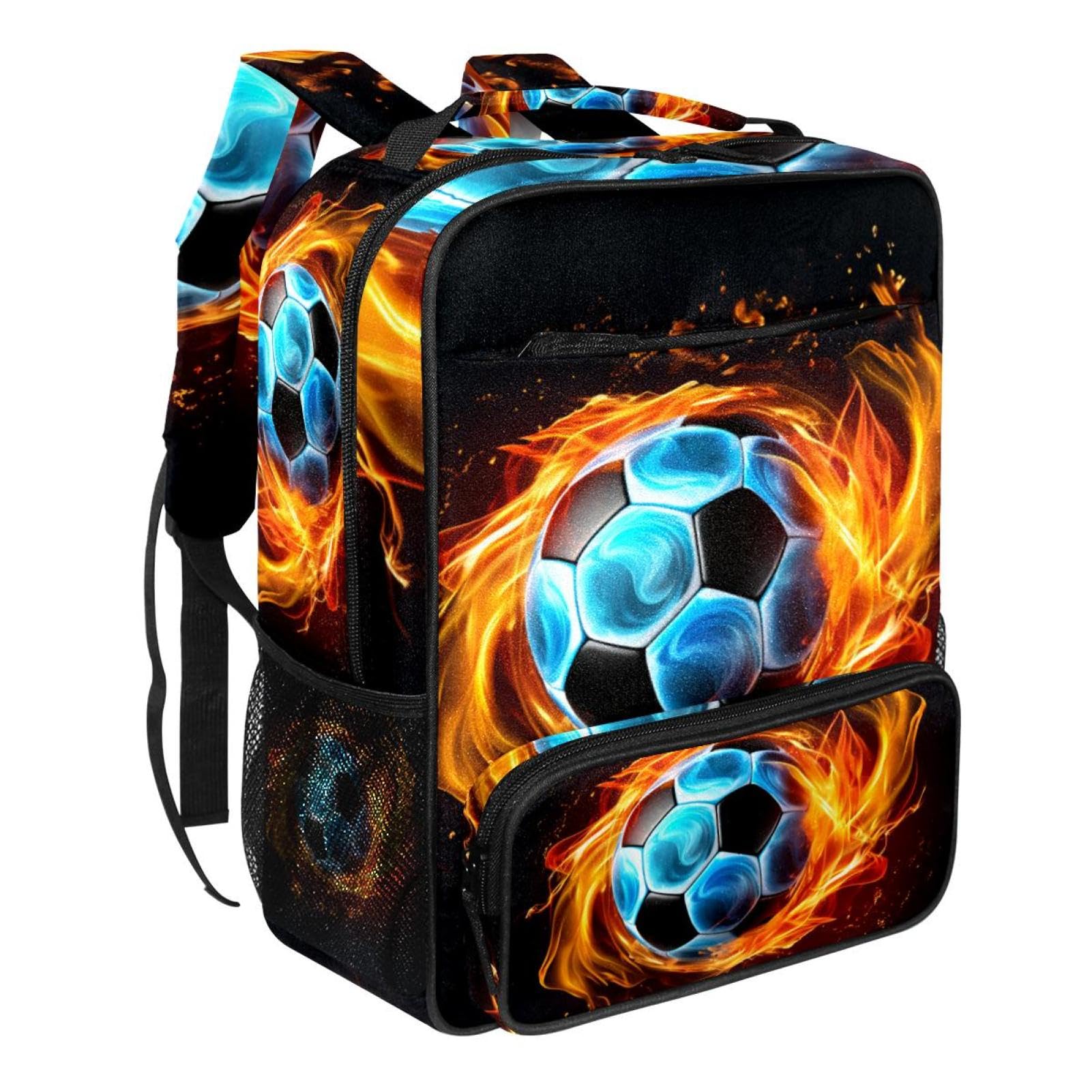 Best Travel Backpack for Women & Men - Lightweight Durable Hiking Backpack with Flaming Football Design - Perfect for Camping, School & Outdoor Adventures