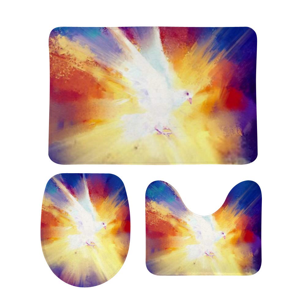 Ultra Soft Coral Fleece Bath Mat Set - Absorbent Non-Slip Bathroom Rug with Sponge Lining, Toilet Seat Cover - Perfect for Easter Decor & Holy Spirit Theme Bathroom Accessories - Ideal for Bathroom Safety, Cozy Home Decor and Spiritual Gift Giving