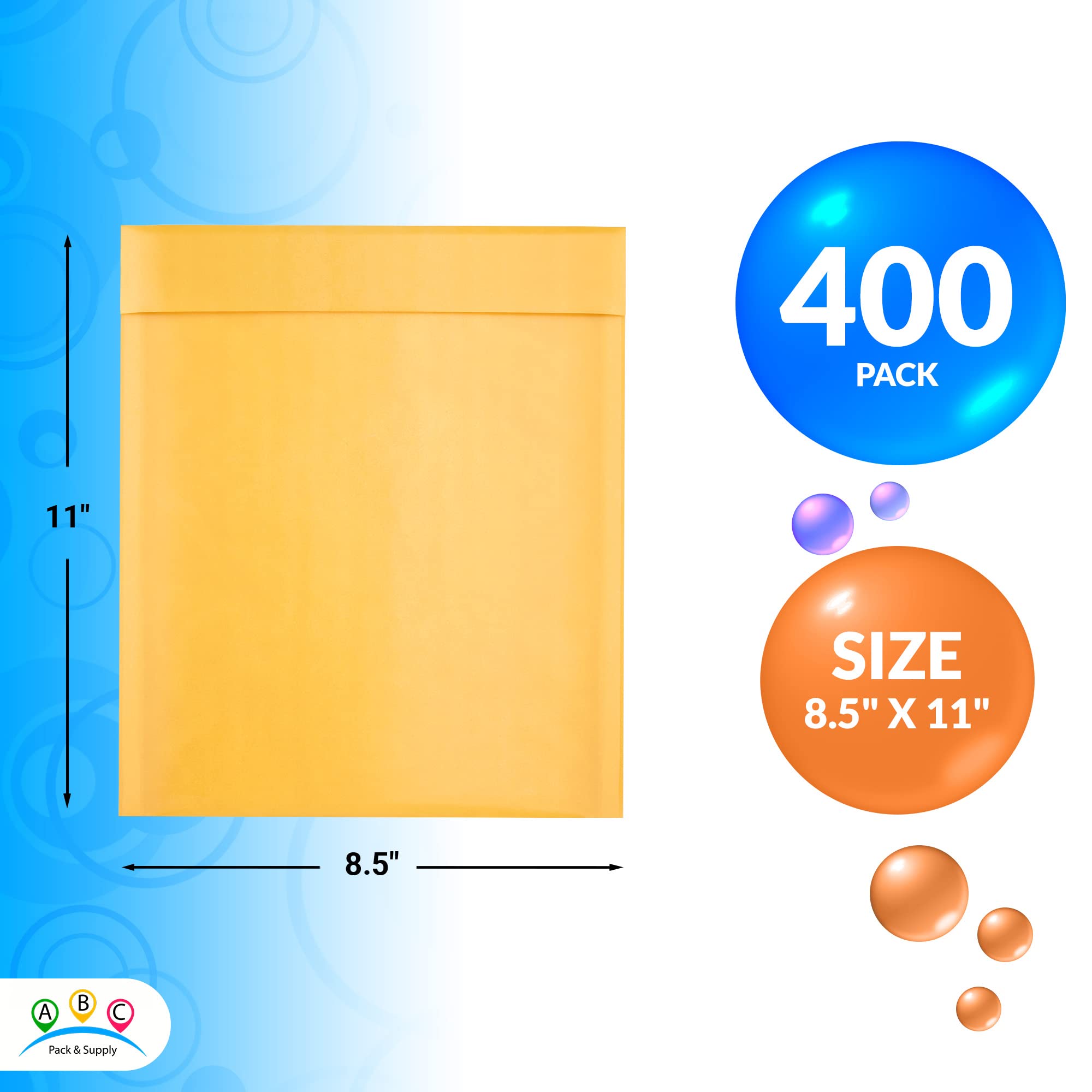 ABC PACK & SUPPLY 8.5x13 Inch Kraft Bubble Mailers - 400 Pack Yellow Self-Seal Padded Envelopes with Bubble Cushioning & Self-Adhesive Tape | Perfect for Shipping Small Items, Ecommerce Packages, Documents & Gifts