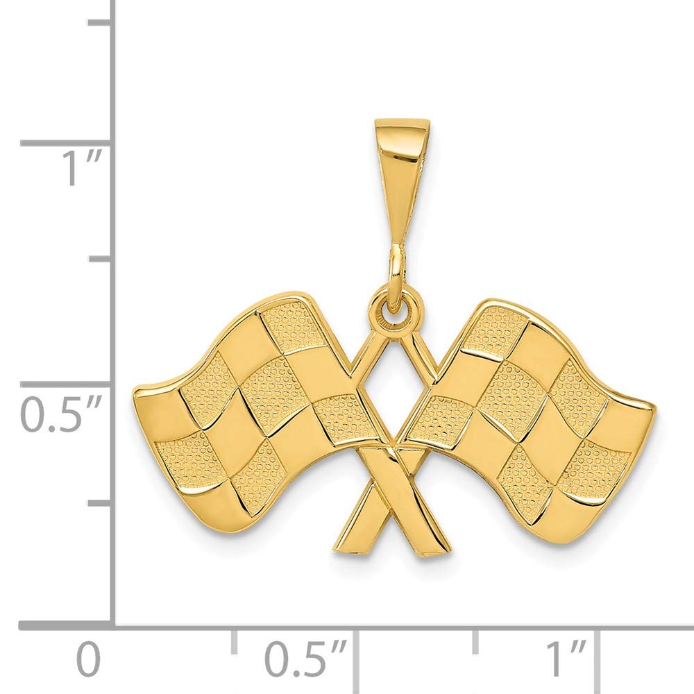 14K Solid Yellow Gold Racing Flags Pendant Necklace - Perfect for Motorsport Enthusiasts & Gift Giving