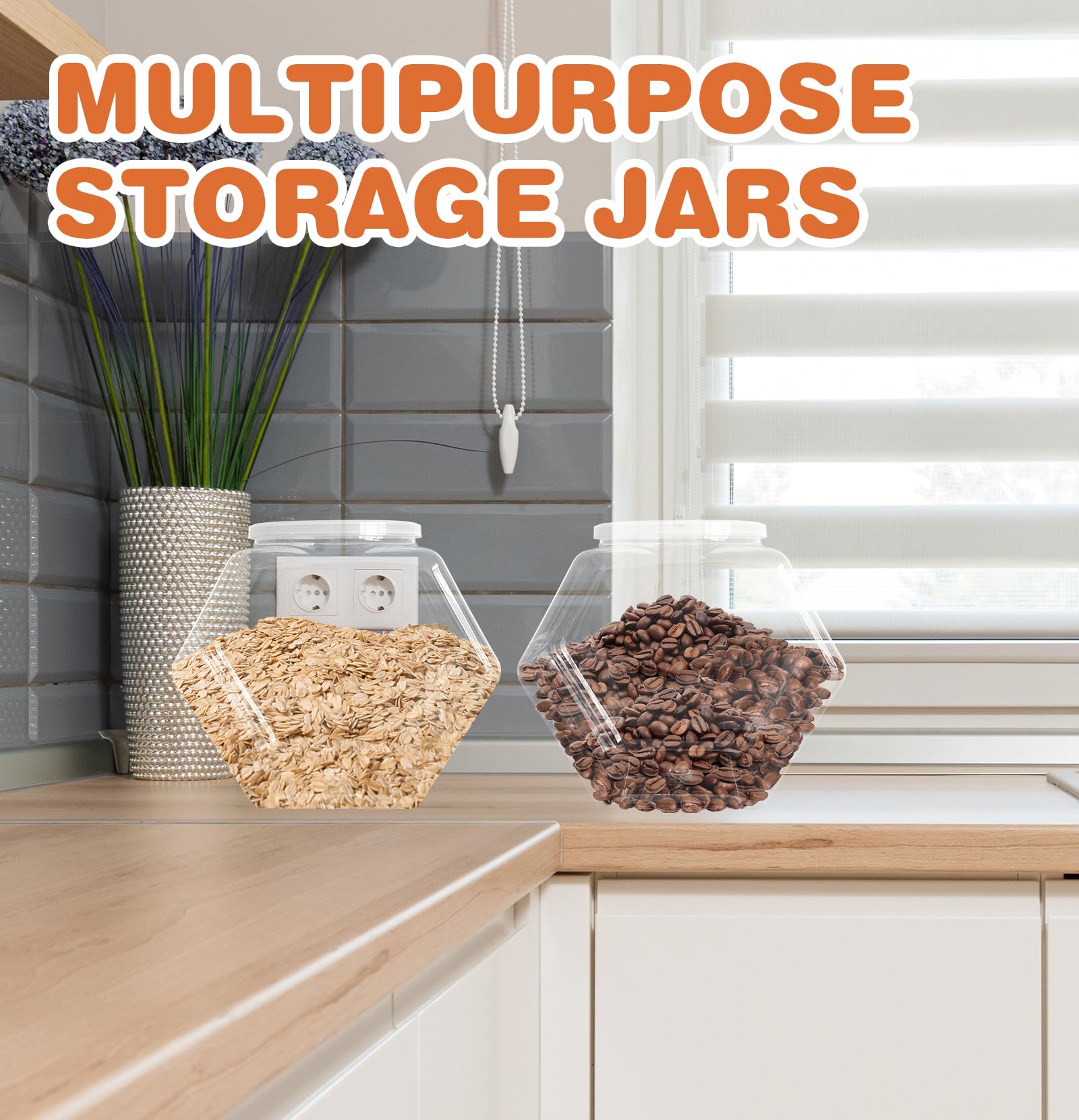 3 Pack Clear Hexagon Plastic Candy Jars with Lids - 71oz Airtight Cookie Storage Containers for Kitchen Counter, Pantry Organization & Candy Buffet Display - Perfect for Storing Dry Food, Cookies, Snacks & Baking Supplies