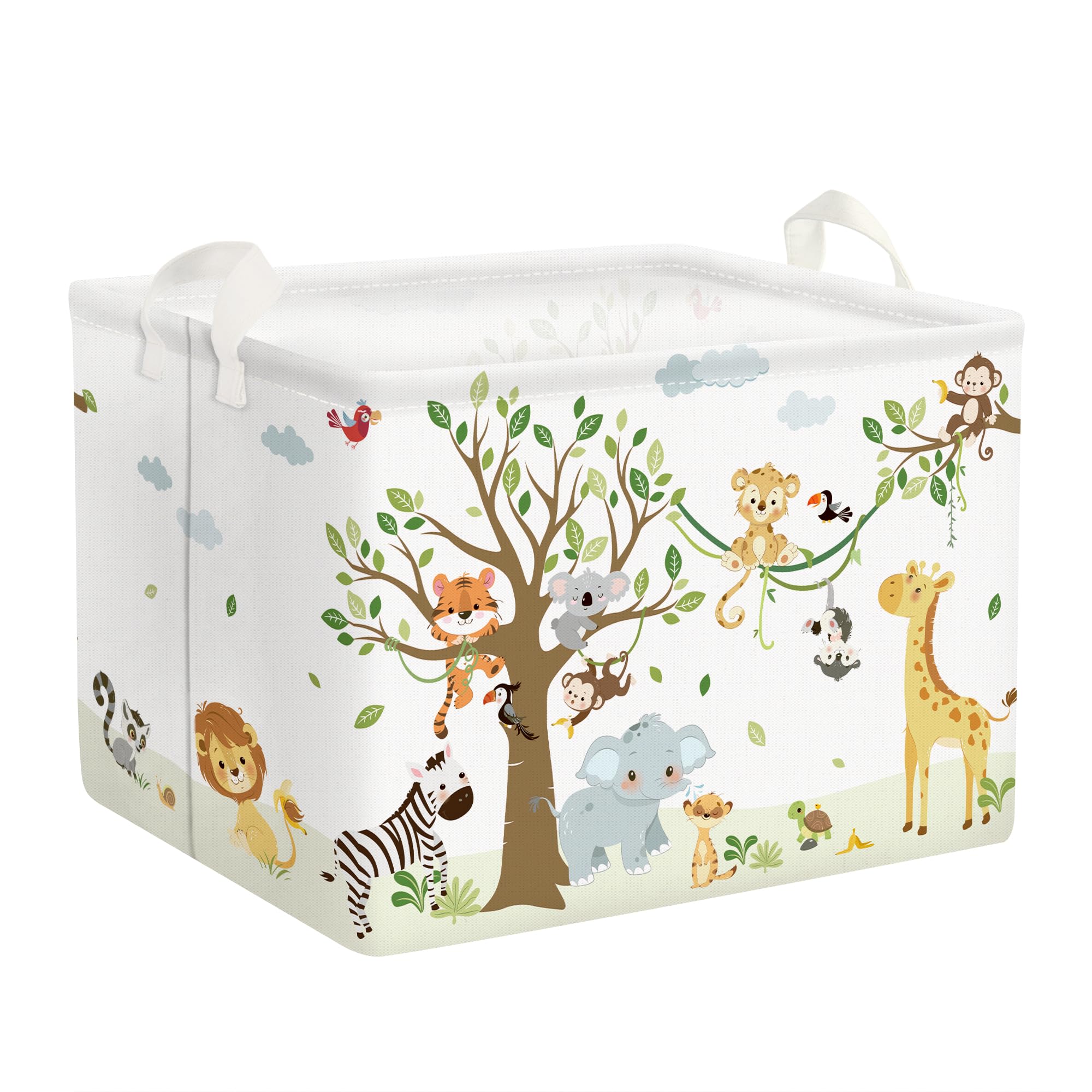 Clastyle 36L Collapsible Woodland Animal Nursery Basket - Giraffe, Monkey & Tiger Design for Baby Clothes, Toys & Books Storage | Perfect for Nursery Decor, Baby Shower Gifts & Kids Room Organization