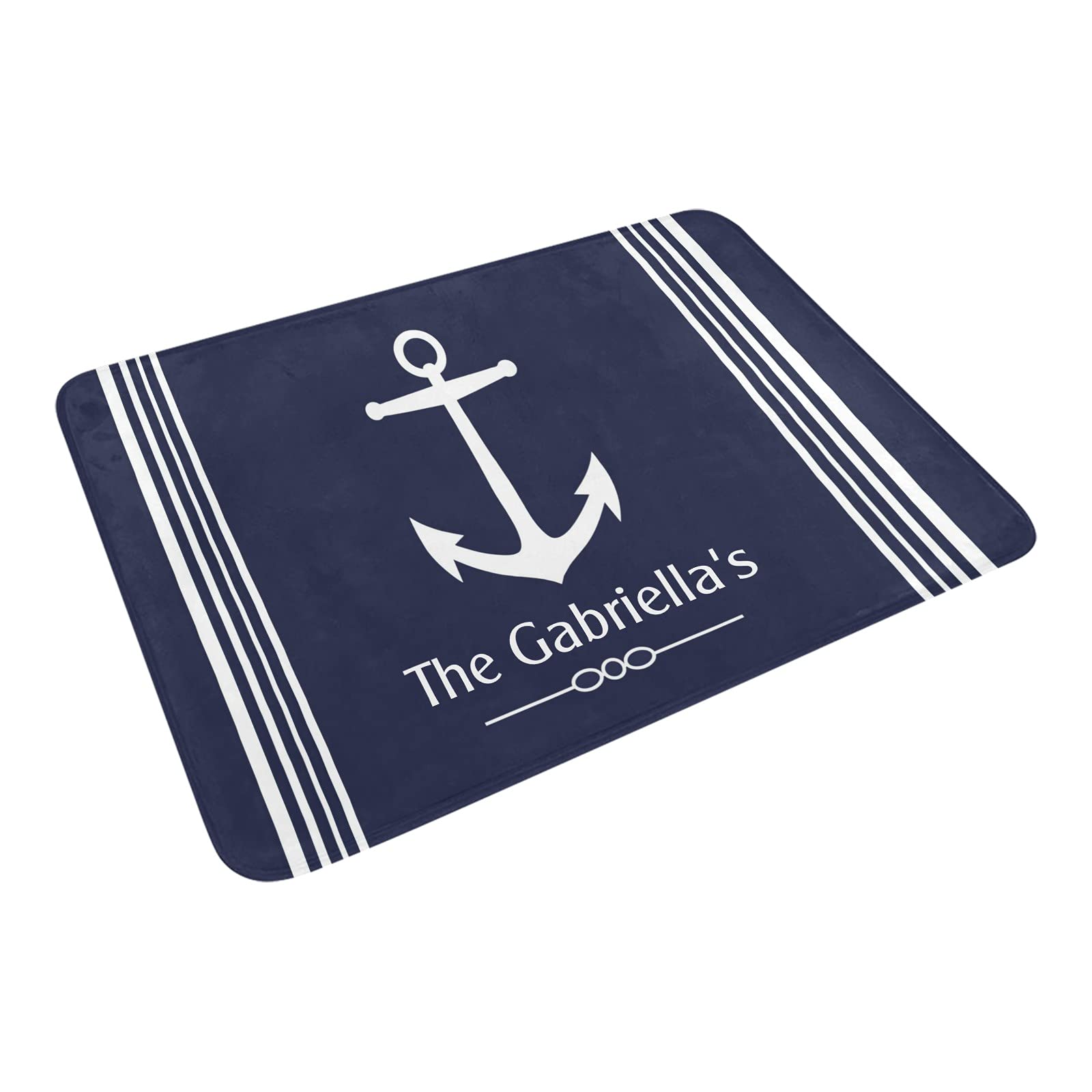 Custom Personalized Family Name Doormat - Navy Blue Nautical Anchor Design, 23.6